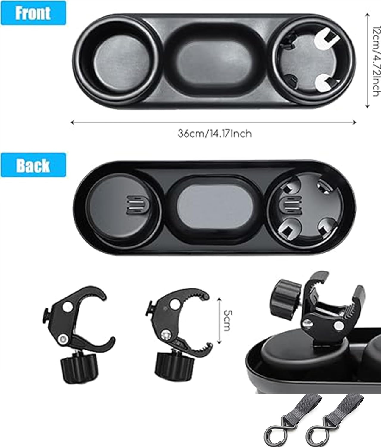 Universal Stroller Snack & Drink Tray, Cup Holder Attachment with Water Bottle Compartment, All - in - One Stroller Accessory for Snacks image number 3