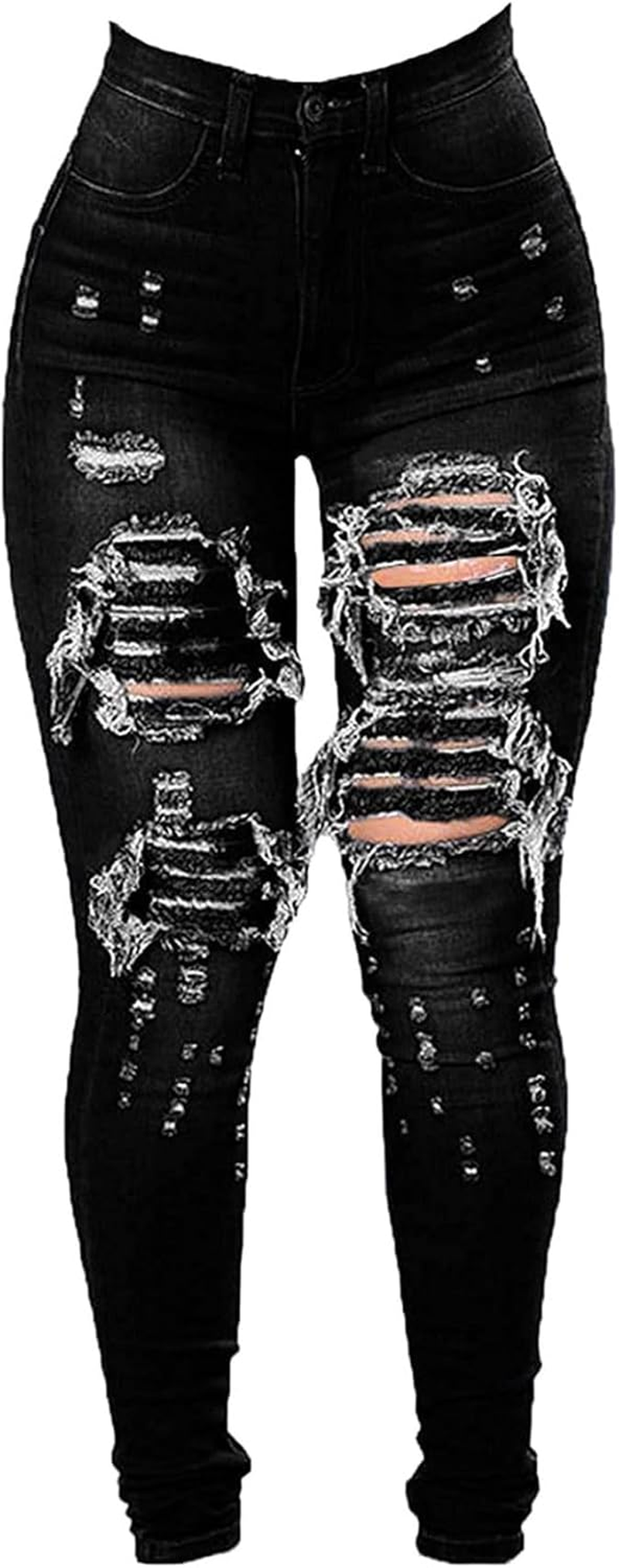 Women'S Destroyed Slim Fit Outdoor Jeans Ripped Skinny Street Denim Pants Distressed High Waist Jeans Pants