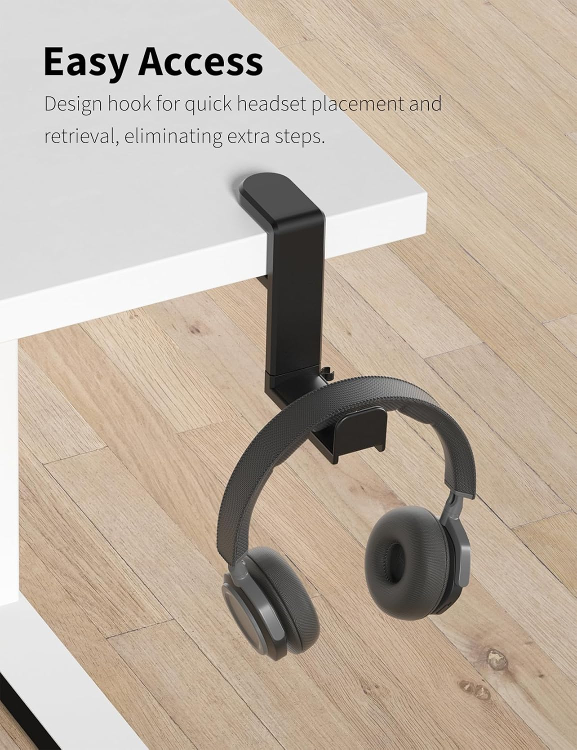 Headphone Hook - under Desk Headphone Holder with 360-Degree Adjustable Rotation, Black image number 2