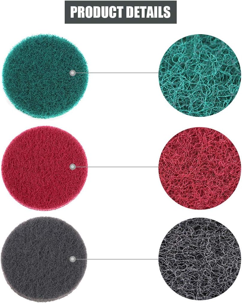 Glarks 16Pcs 4 Inch Drill Power Brush Tile Scrubber Scouring Pads Cleaning Kit with 4 Inch Disc Pad Holder for Bathroom & Kitchen Cleaning, 3 Different Stiffness (Red, Gray, Green) image number 6