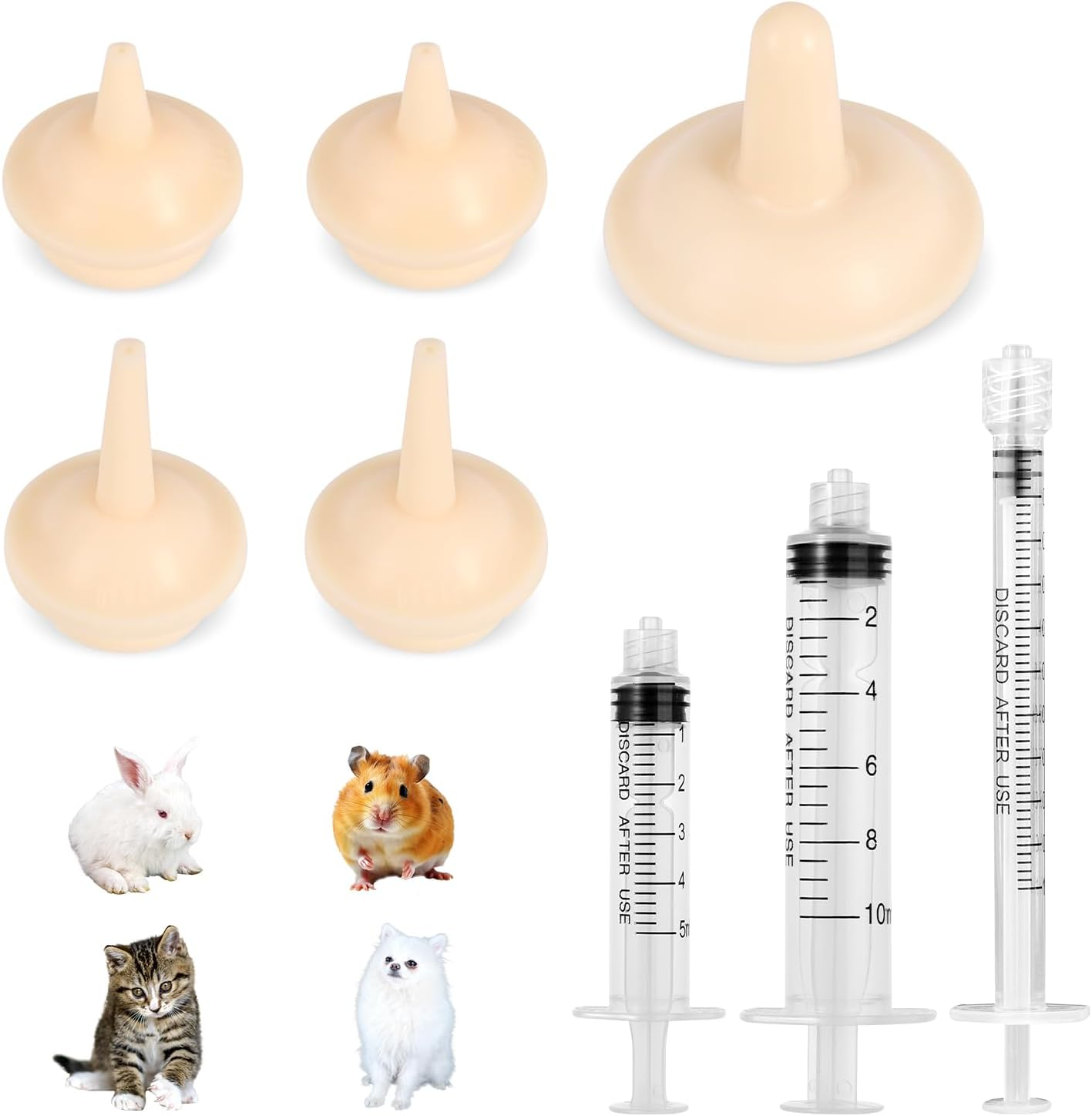 Luter 8 Packs Nipples with Syringe for Pets, Silicone Nipple Teat, Portable Puppy Feeder for Newborns, Puppies, Kittens, Rabbits, Instead of Feeding Bottles (9 Combinations) image number 3