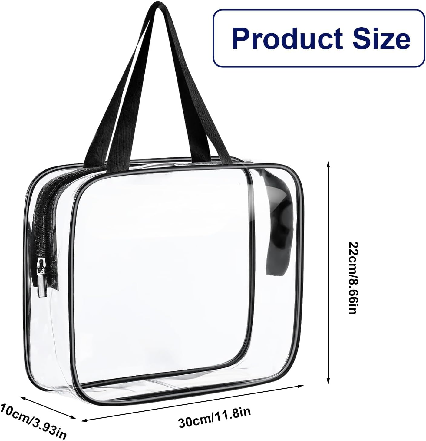 2 Pack Clear Toiletry Bags, Clear Plastic Tote Bags with Zippers, Clear Cosmetic Makeup Bags for Travel, Beach Vacation, and Bathroom (Black) image number 6