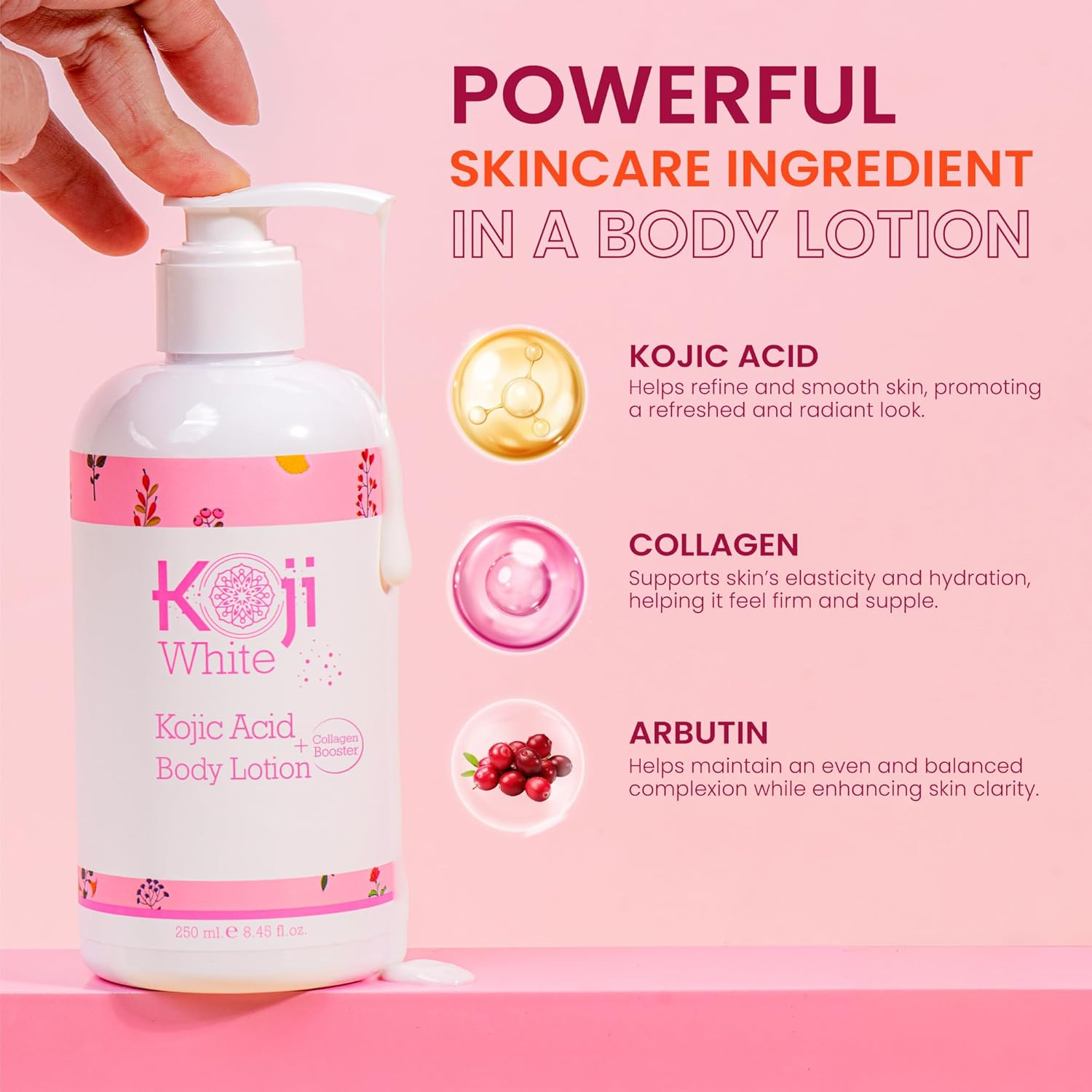 Koji White Kojic Acid & Collagen Body Lotion - Hydrated & Radiant Skin with Arbutin, Deep Moisturizing, Nourishing Care for Smooth & Healthy-Looking Skin &ndash; Vegan, 8.45 Fl Oz (1 Bottles) image number 6