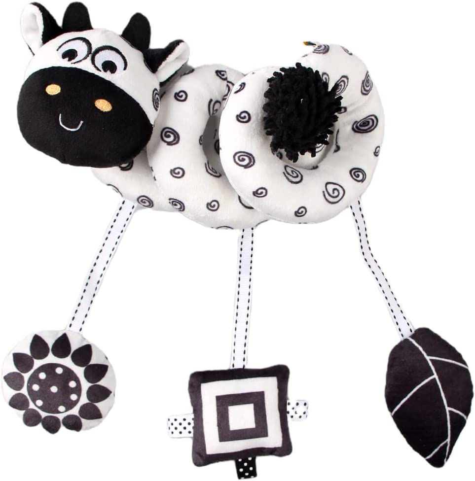 Baby Hanging Stroller Toy, Animal Spiral Plush Circle Activity Car Seat Travel Toys, Black and White Squeak Early Educational Toy for Newborn Boys or Girls image number 6