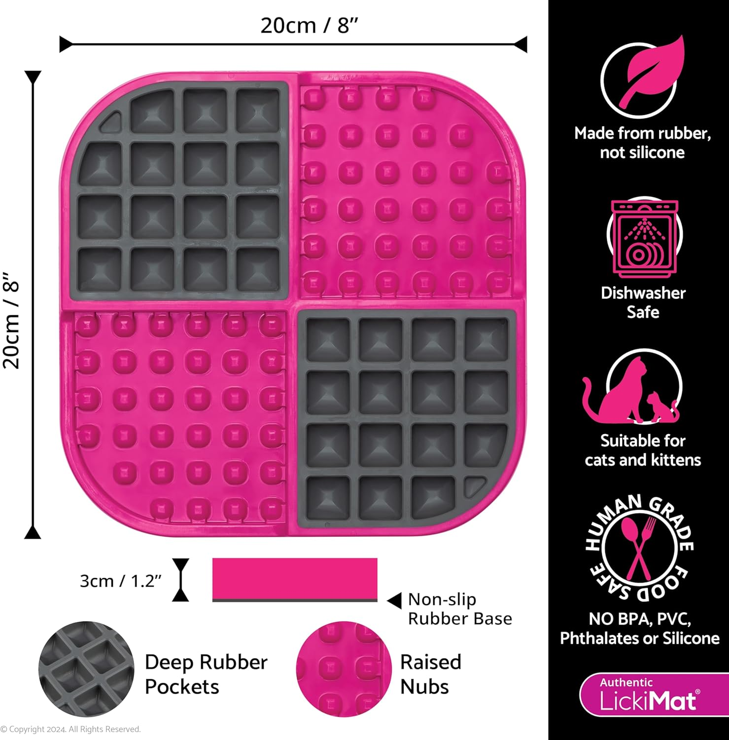 Lickimat Slomo, Cat Slow Feeder Lick Mat, Boredom Anxiety Reducer; Perfect for Food, Treats, Yogurt, or Peanut Butter. Fun Alternative to a Slow Feed Cat Bowl or Dish, Pink