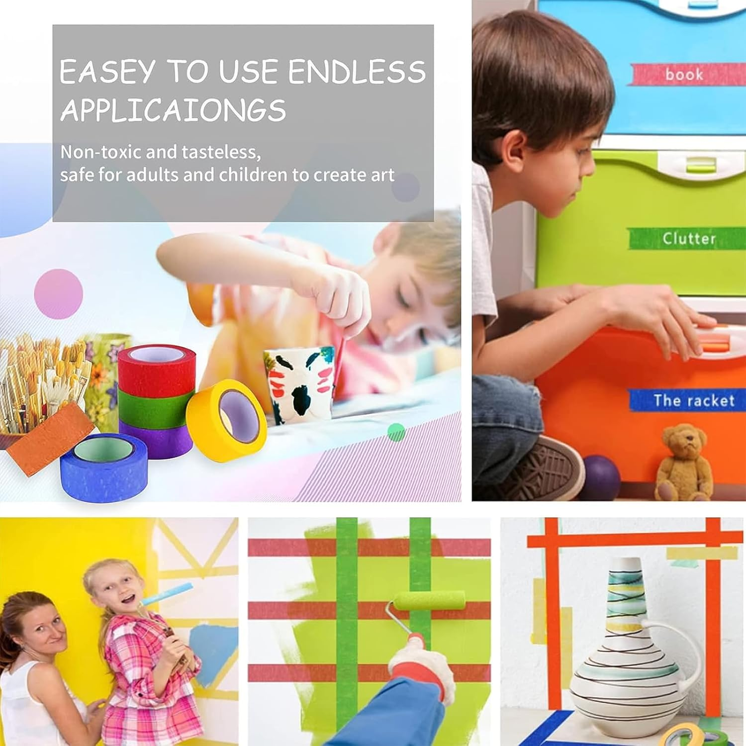 Colored Masking Tape - 12Pcs DIY Decorative Stickers Tape, Painters Tape Rolls for Arts & Crafts, Labeling image number 3