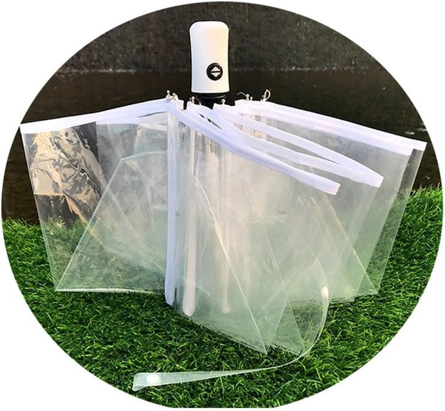 AIXICWXI Full Automatic Folding Transparent Auto Open Close Umbrella Travel Umbrella Tri-Fold Clear Rain Umbrella with Frosted Handle Clear Folding Umbrella Windproof