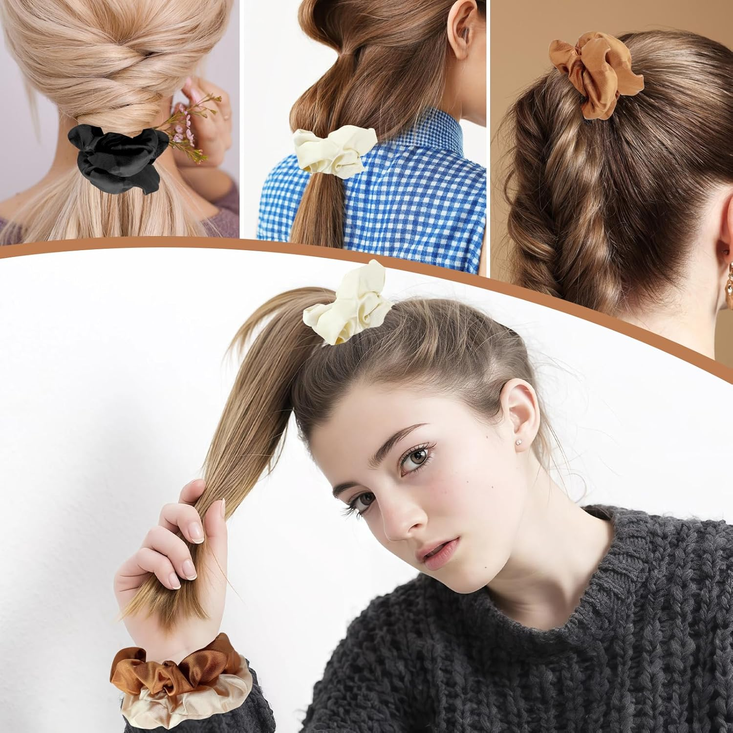 Teccfly 12 Pcs Satin Scrunchies - Big Scrunchy Ponytail Holder,Soft & Elastic for Thick Hair, Elegant Hair Accessories for Women image number 4