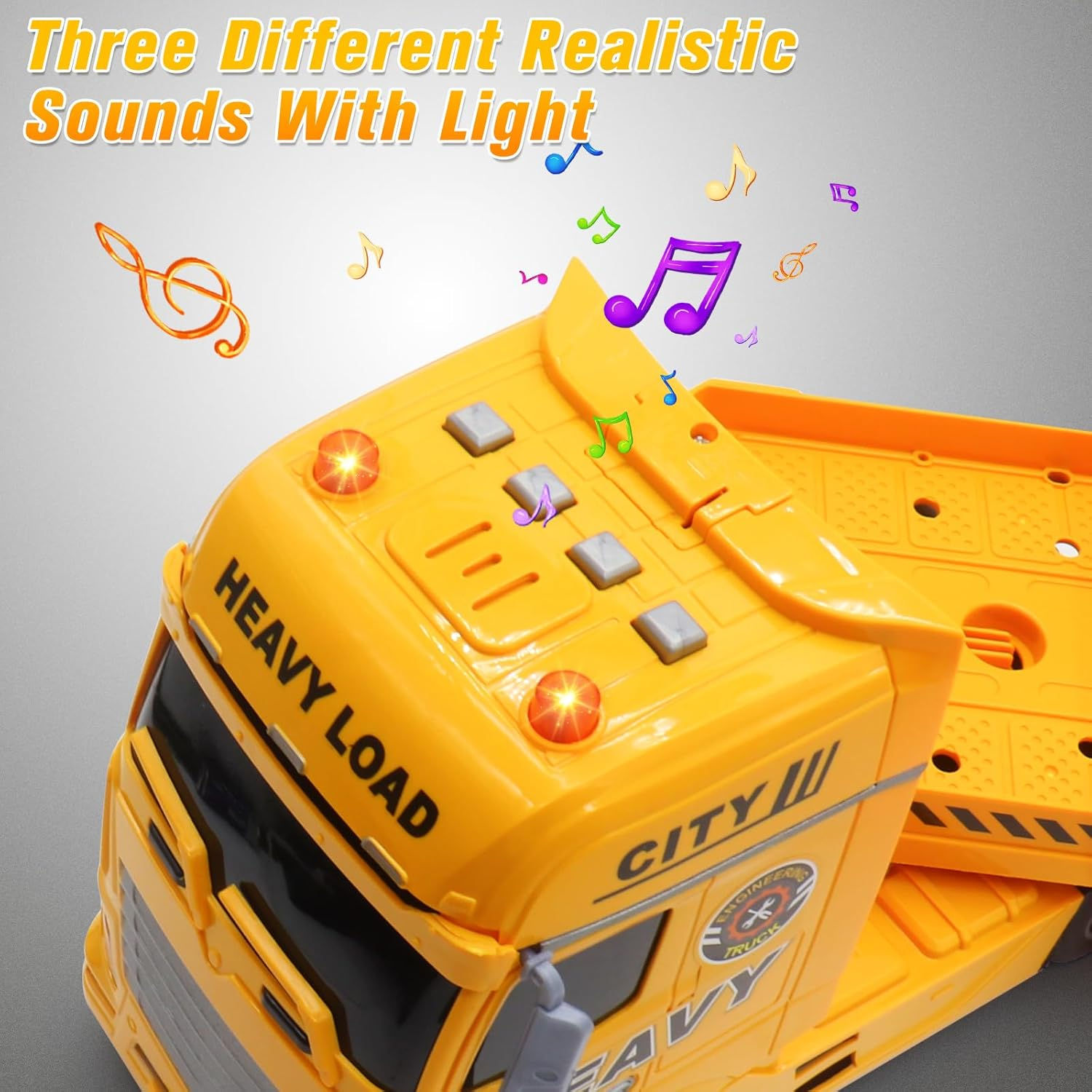 Yiwsnust Large Flatbed Semi Truck Toy for Kids, 25.6'' Construction Carrier Semi Truck with Excavator and Dump Trucks, Friction Powered Flatbed Semi Truck Kids Toy with Light & Sound image number 6