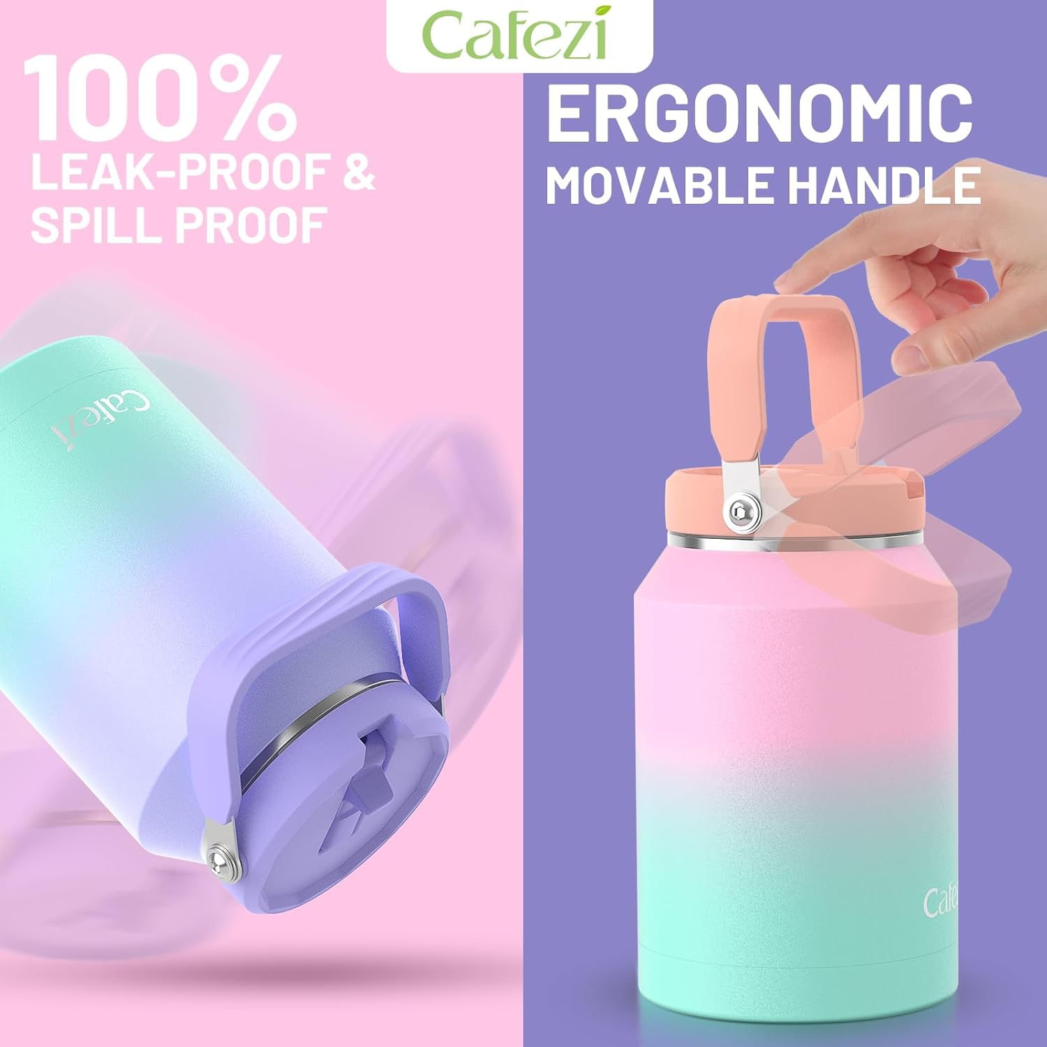 64Oz (2L) Stainless Steel Water Bottle - Insulated Double Wall Vacuum Flask with Flip Straw & Carry Handle, Leakproof Gym Water Jug Keeps Ice 34Hrs, No Sweat Design for Outdoors, Hiking, Work image number 5