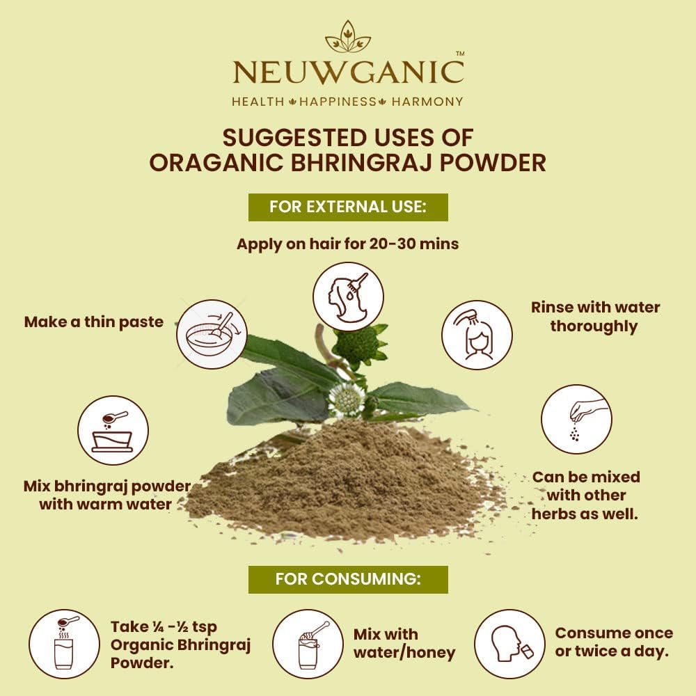Neuwganic - Organic Bhringraj Powder | India Organic and USDA Organic Certified | Ideal for Hair Care | 200 Gm Pack of 1 image number 4