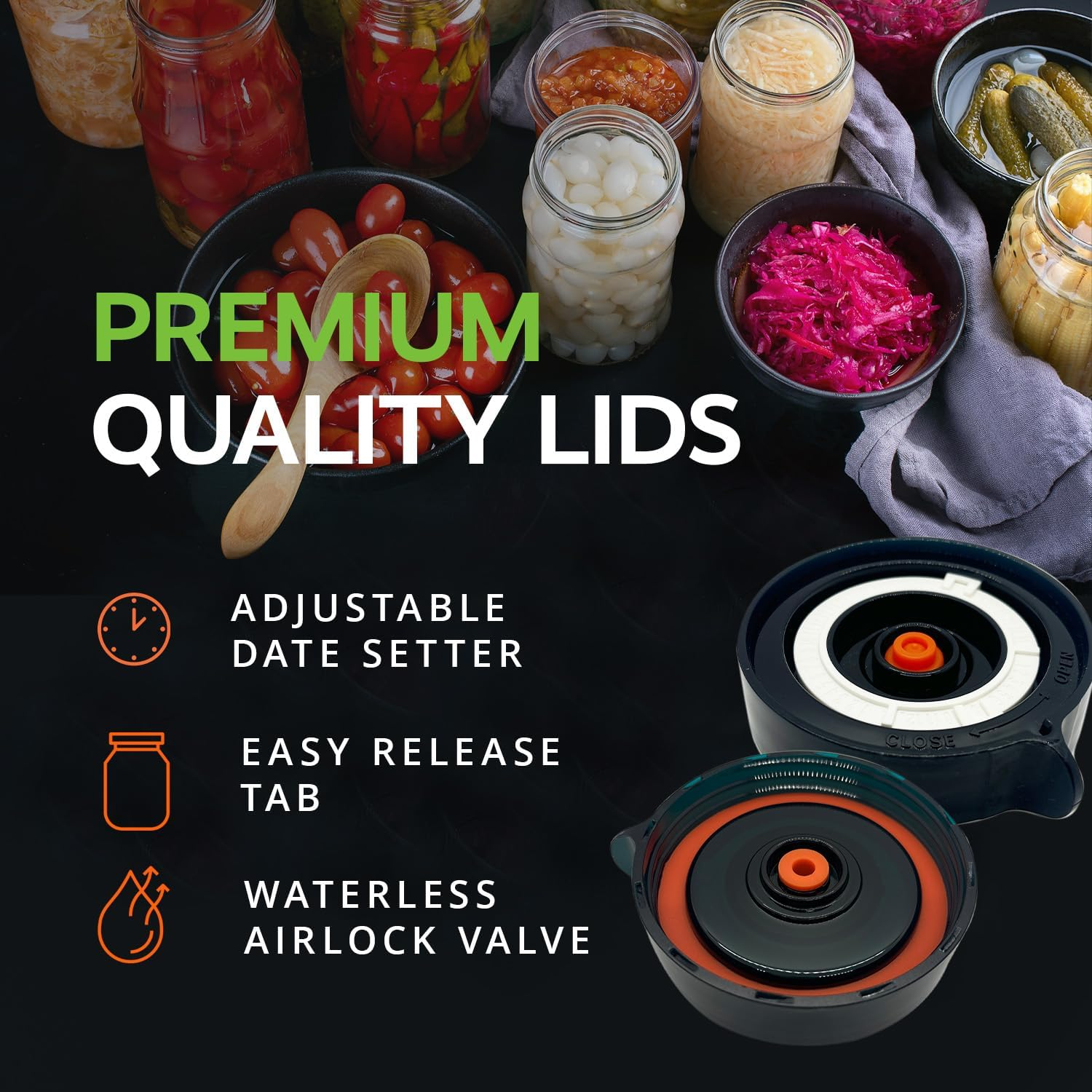 Easy Fermenter Fermentation Kit, Includes 3 Fermenting Lids for Wide Mouth Mason Jars & Oxygen Extractor Pump, Mason Jar Airlock Lid for Fermenting Kimchi, Pickle, & Sauerkraut