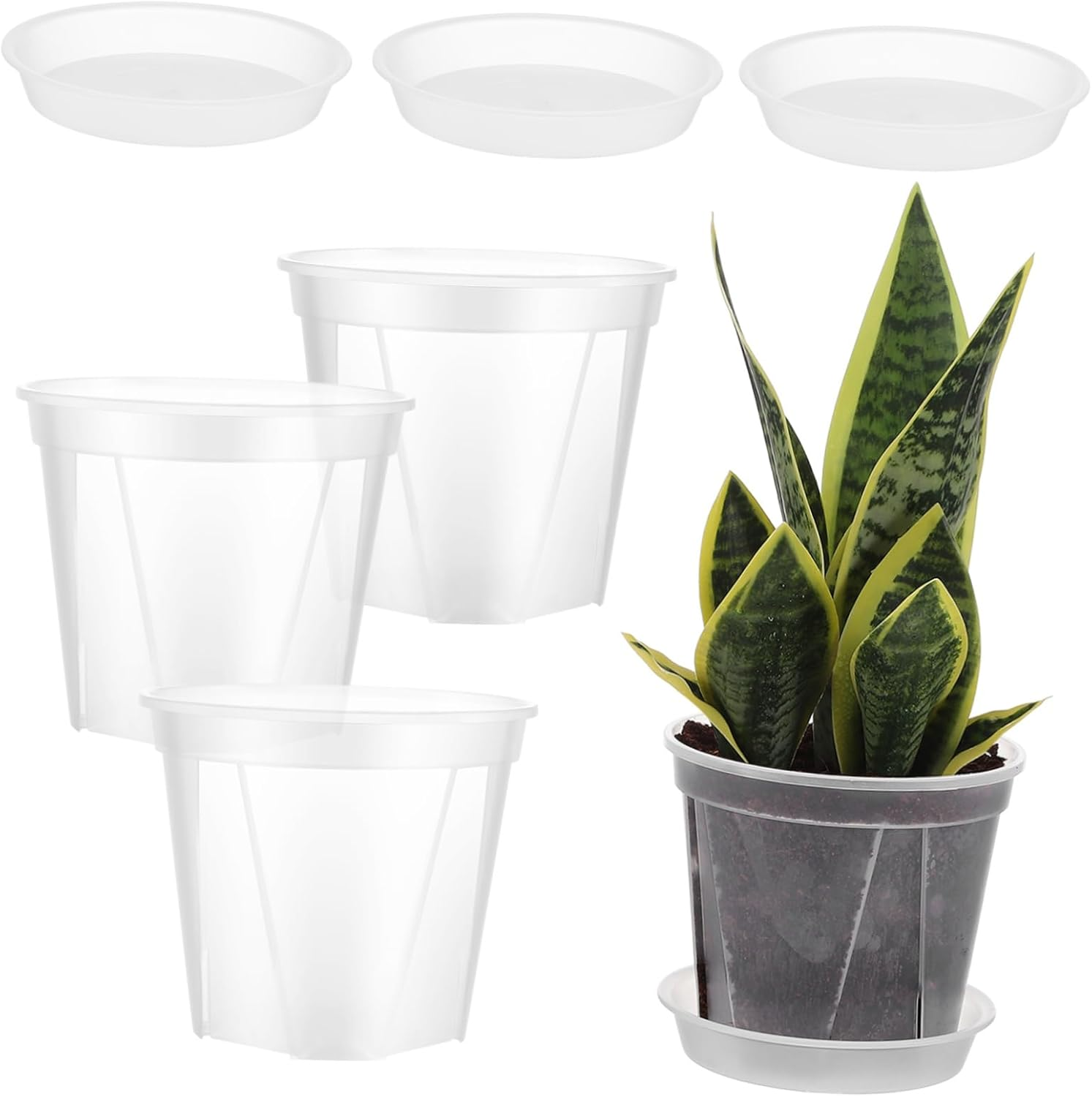 Outanaya 4 Pcs Plastic Plant Pots with Drainage Tray for Indoor and Outdoor Gardening, 0.3 Gallon Nursery Flower Planters with Holes for Airflow and Root Control image number 6