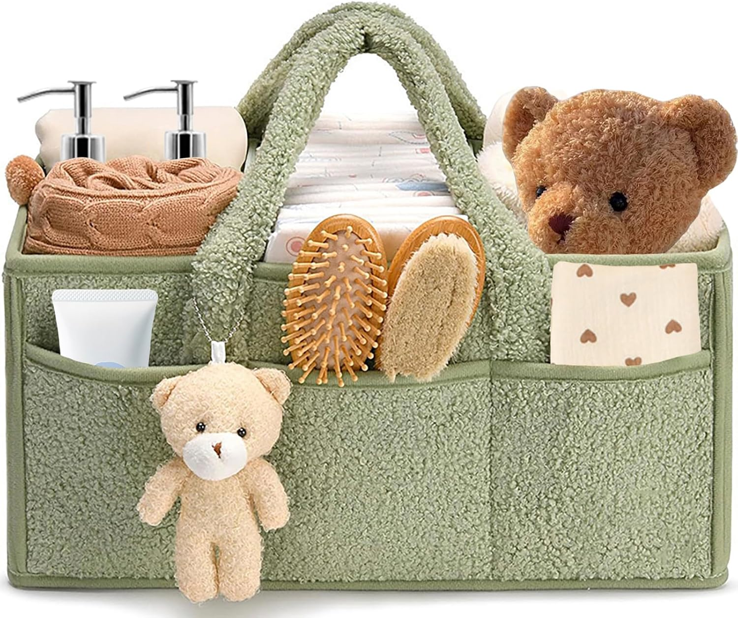 Baby Nappy Caddy, Portable Nappy Organiser, Divided Design, with Removable Inserts Nursery Storage Basket, Car Caddy (Beige)