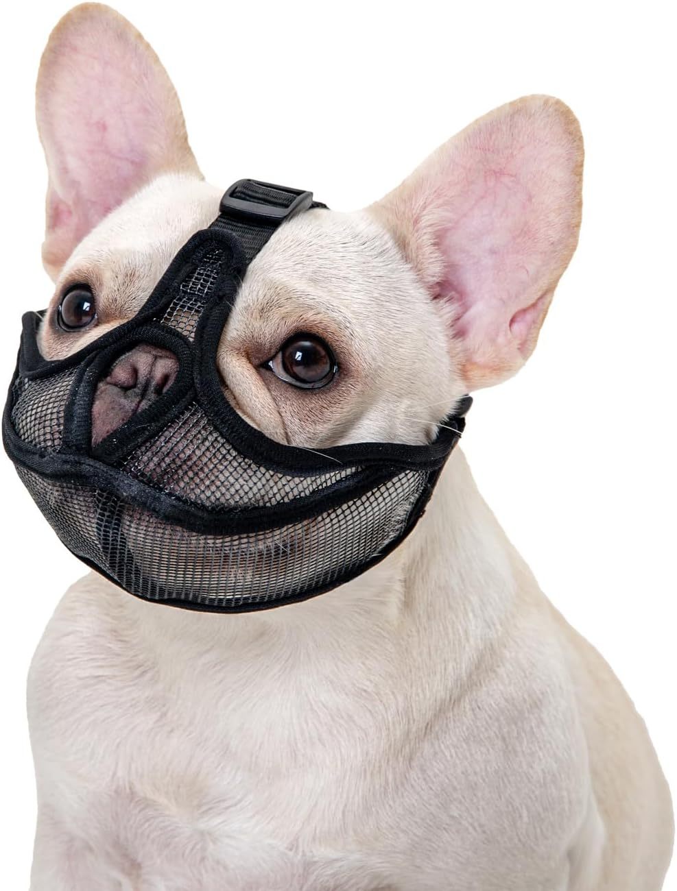 Ohcozzy Short Snout Dog Muzzle, Won&rsquo;T Cover Forehead Bulldog Muzzle Adjustable Breathe Mesh, anti Bitting Chewing Barking（S,Black）