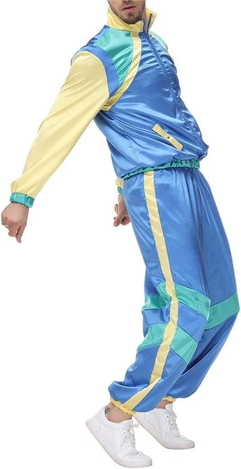 Women Men 80S 90S Costume Color Block Tracksuit Windbreaker Long Sleeve Zip Front Jacket Pants Headband Set image number 5