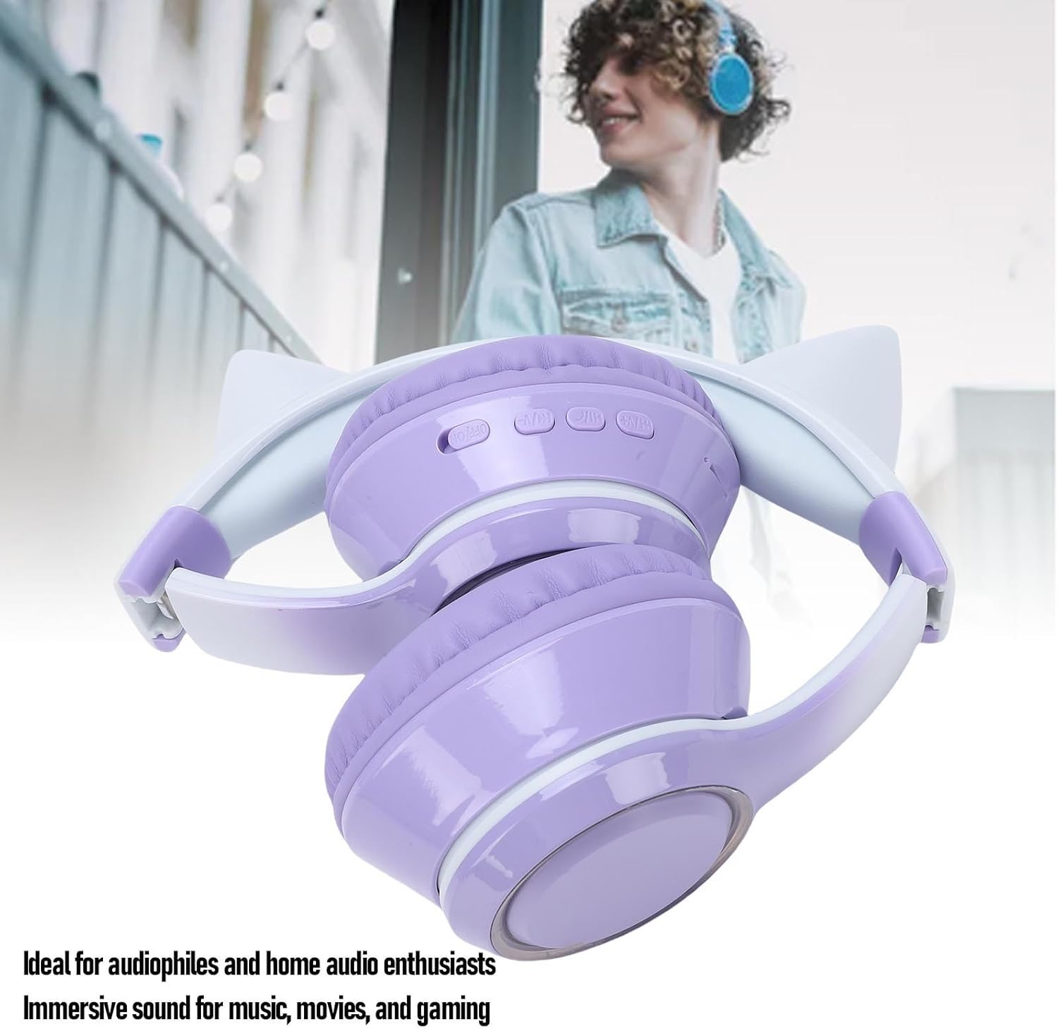 Pongnas Wireless Headphones Over-Ear Headset with Multicolor LED Lights and 300Mah Battery for Music, Movies, Gaming, PC, Switch image number 5