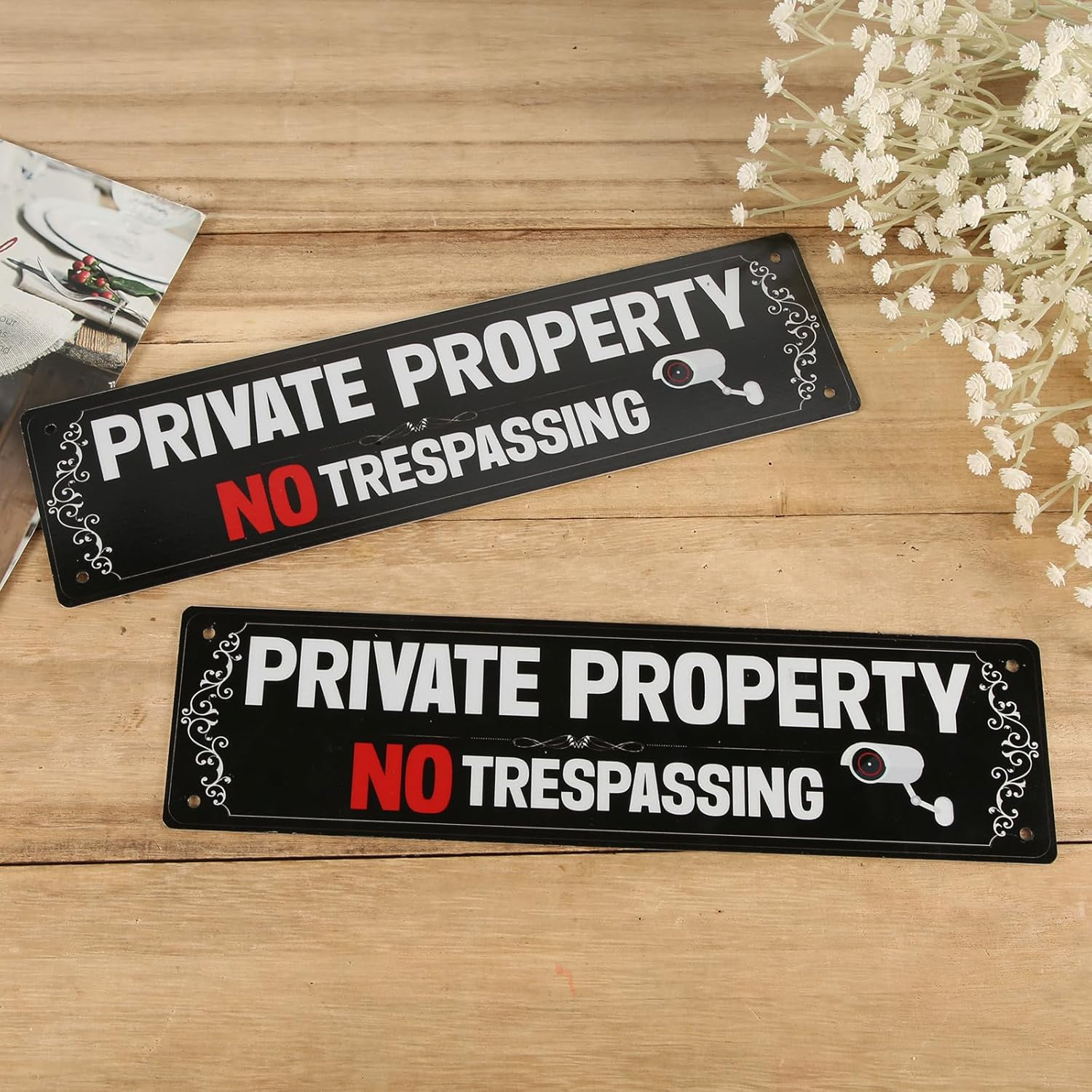 2 Pcs Private Property No Trespassing Metal Sign, Private Property Signs Warning Signs Reflective Aluminum Metal Sign for House Door Fence Gate image number 4