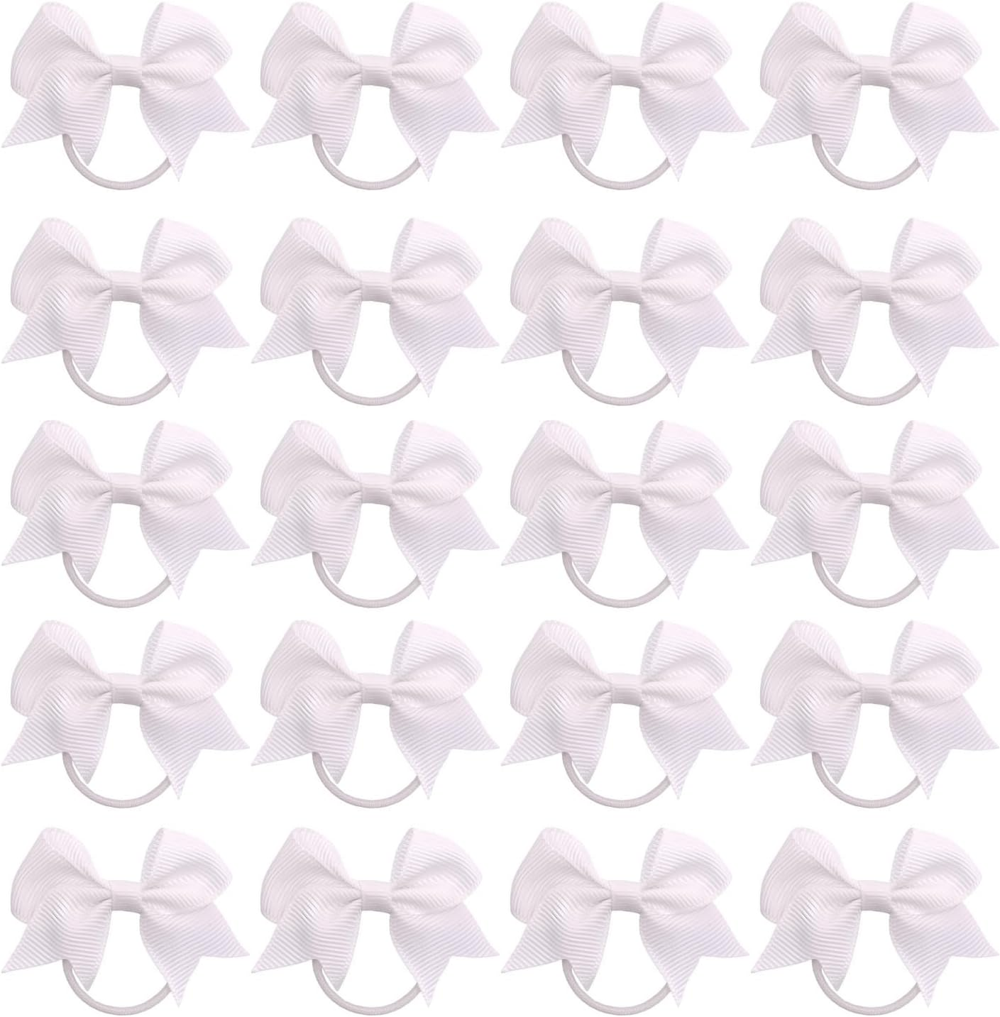 20 Pieces White Hair Accessories, White Hair Bow, Bows for Hair, Girls Bobbles Bows School Bands, Elastics Hair Bands for Girls (White) - Pink image number 3