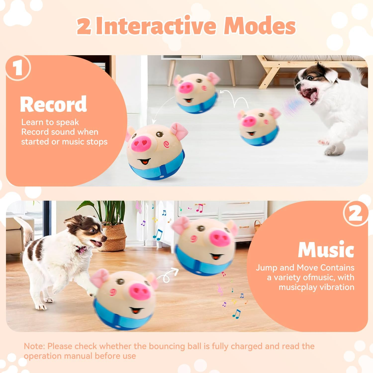 LOVELEDI Interactive Dog Toy Pig - Jumping Squeaky Dog Toys with Recording and Music Modes, Rechargeable Durable Motion Activated Automatic Rolling Ball For/Small/Medium/Large Dogs Indoor & Outdoor image number 1