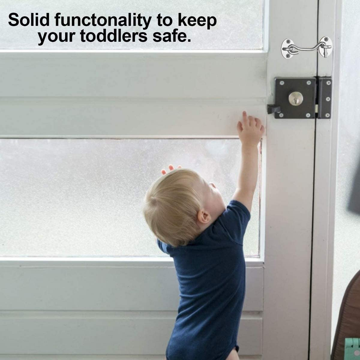 Hook and Eye Latch, 3 Pack Barn Door Latch, Heavy Duty Solid Thicken Stainless Steel Gate Latch Lock, Add More Security and Privacy for Barn Door, Window (4'') image number 2