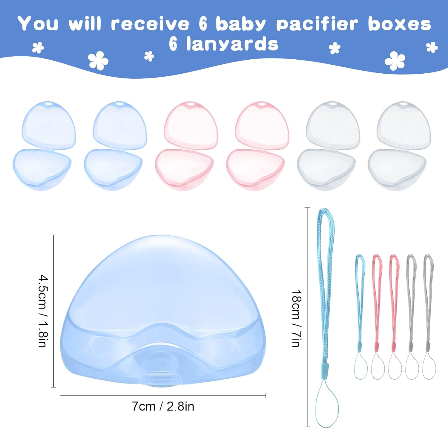 Homiliky Dummy Case,6Pcs Transparent Pacifier Case with String,3 Colors Dummy Holder Case Soother Pod Storage Box Bpa-Free Nipple Shield Case for Infant, Baby, Travel, Home image number 3