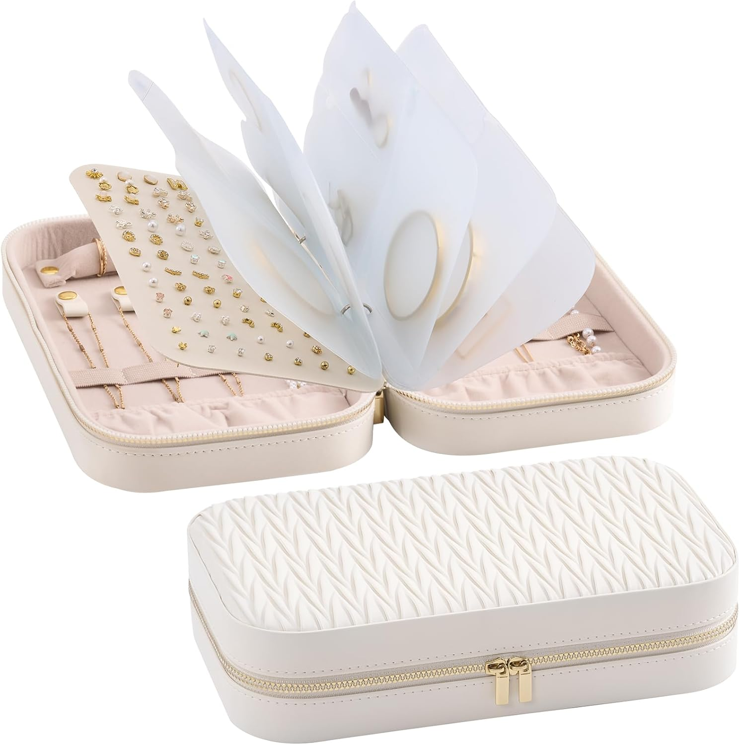 Lolalet Travel Jewelry Organizer, Jewelry Storage Case with Pocket, Earrings Necklaces Bracelets Ring Zippered Storage Pouch for Women -Black