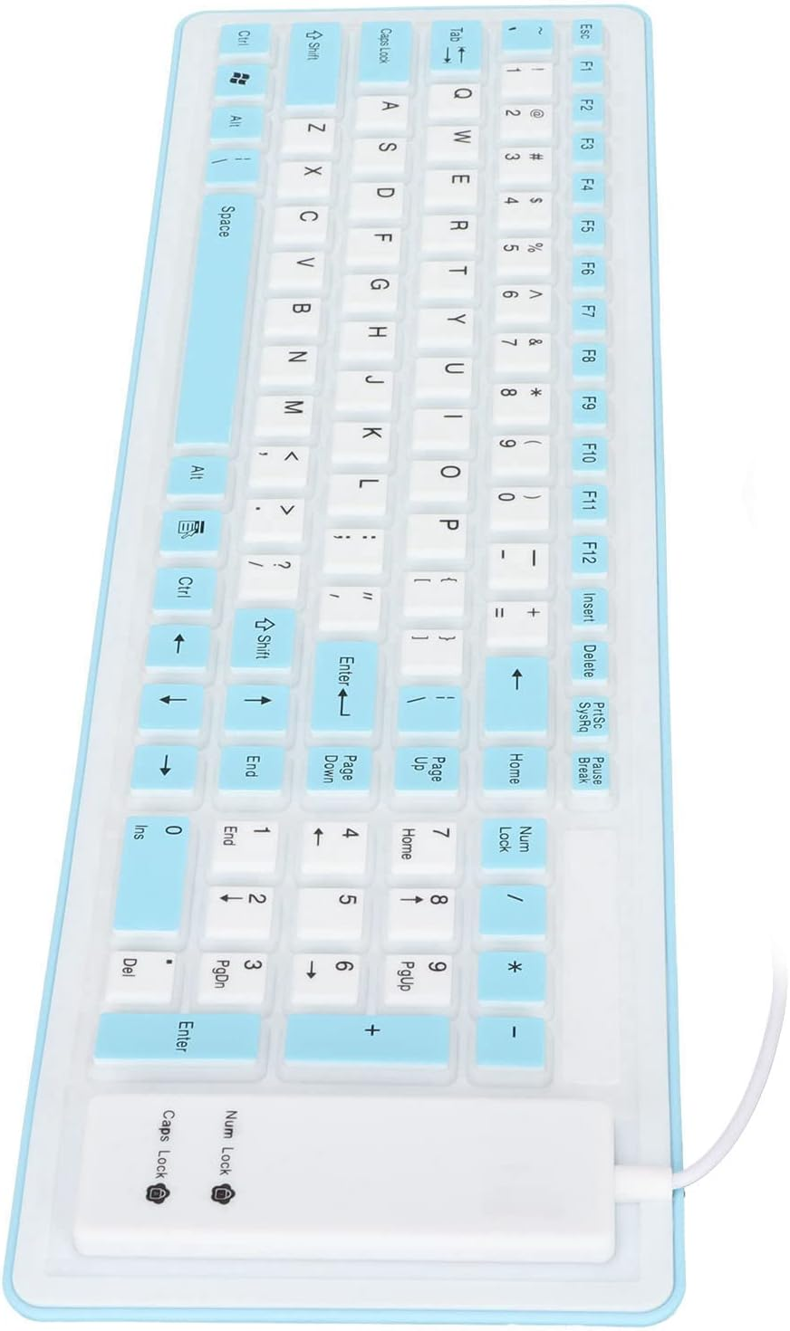 103 Keys Foldable Silicone Keyboard USB Wired Rollup Keyboard Roll up Soft Rubber Silicone Keyboard for PC Notebook Laptop Desktop Computer (Blue) - Blue image number 1