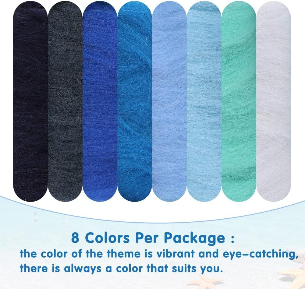 Needle Felting Wool 80 G, 8 Colors Nature Wool Roving,Wool Roving for Needle Felting, for DIY Craft Materials and Felting Wool Craftsmen, 10G/Color, Blue image number 2