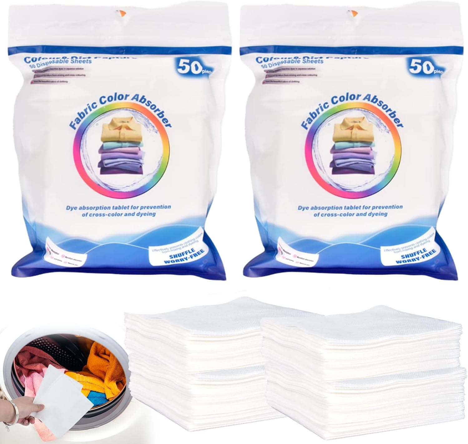 Color Catchers for Laundry, 100 Grabber Sheets Essential for Home Use - Maintains Original Color of Clothing, Suitable for Apartment, School, Travel image number 5