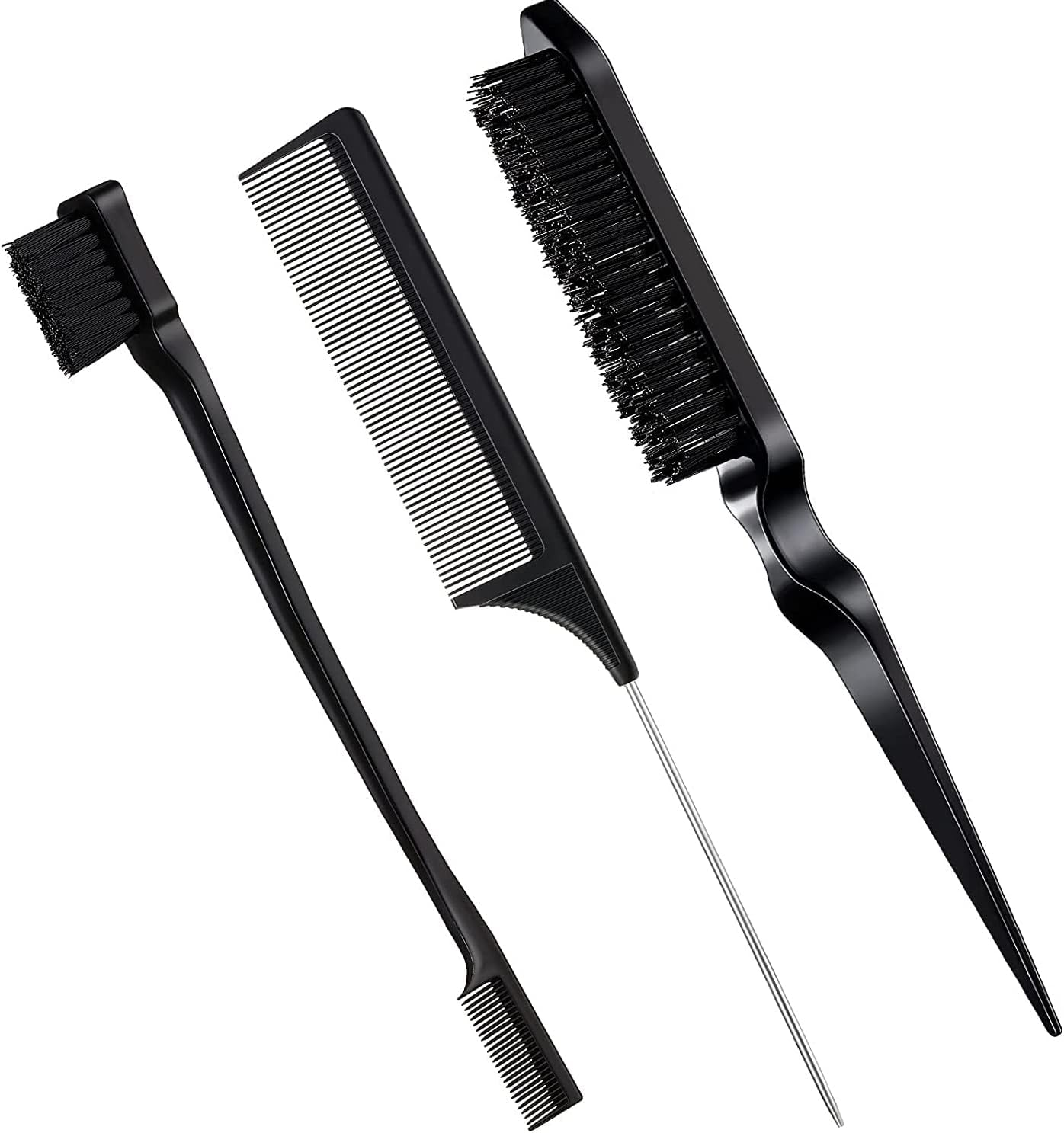 Edges Brush, Pack of 3 Sleek Bun Brush for Sleek Braid, Witbicg Teasing Brush Hair Brush Bristle Comb Baby Hair Brush Touping Brush Baby Hair Suitable for Hairdresser Lady Baby Child (Yellow)