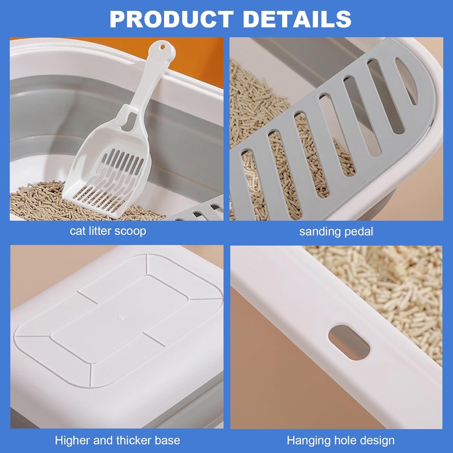 Flat Cat Litter Tray, Foldable Cat Litter Tray with Shovel, 45 X 34 X 12.5 Cm, Cat Litter Tray Low with Rim, Cats, Travel Toilet, Cat Litter Tray Flat, Foldable Flat Cat Litter Tray (Grey) image number 3