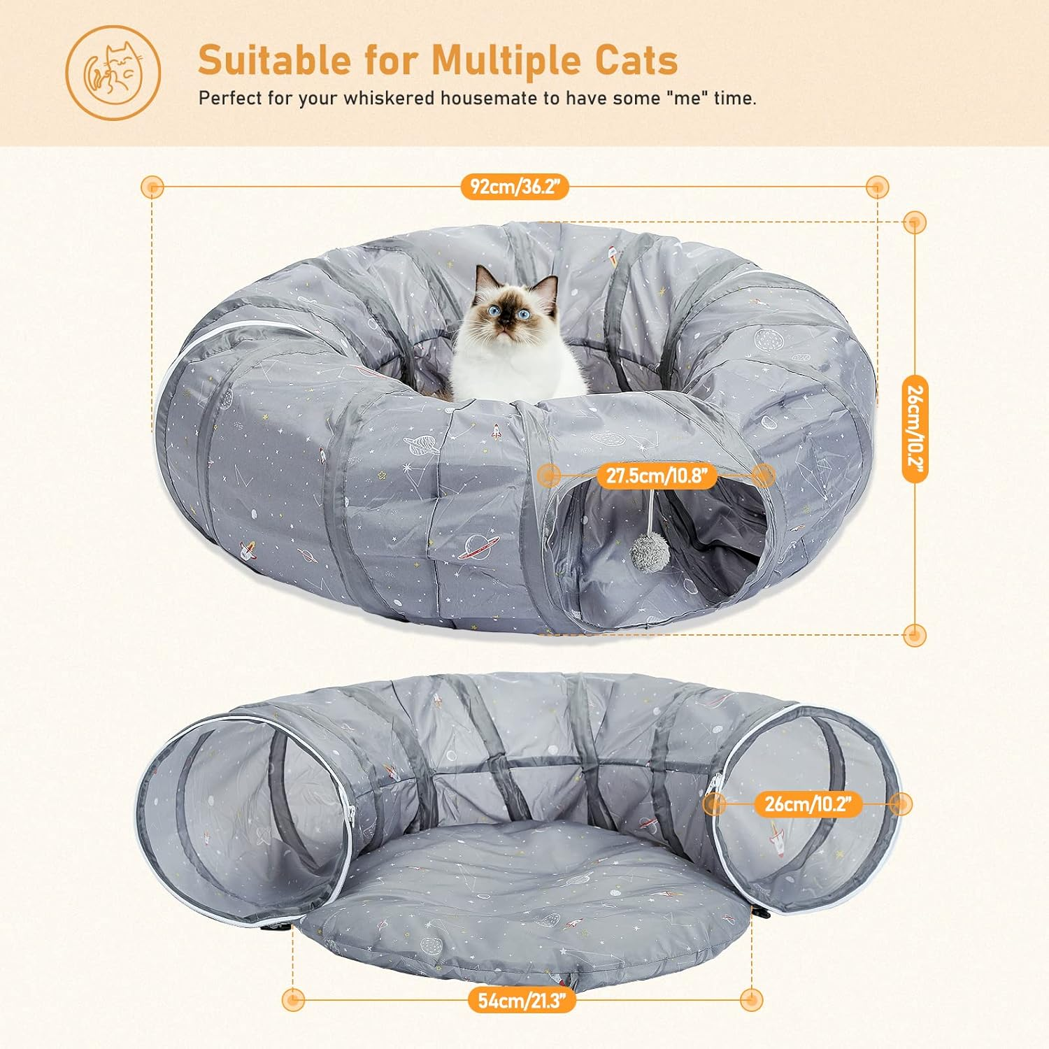 PAWZ Road Cat Tunnel Bed with Central Mat and Peek Hole Cat Bed with Cat Toy Hanging Balls image number 1