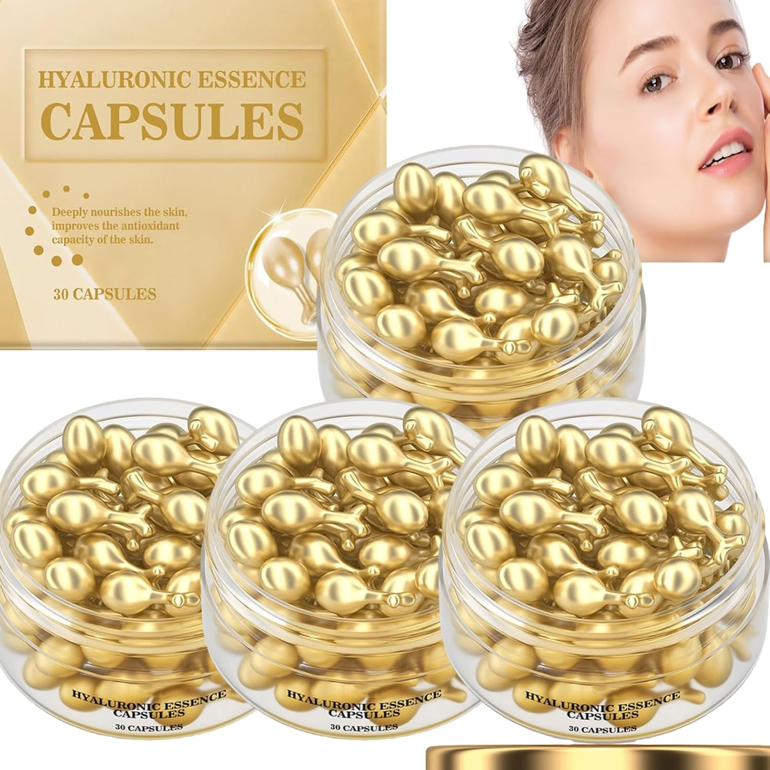 Hyaluronic Acid Anti-Aging Capsule Serum, Vitamin E Capsules for Face, Intense Hydration Skin Targets Fine Lines, Wrinkle Lifting & Firming Essence, Repair Dry Skin (30 Capsules)