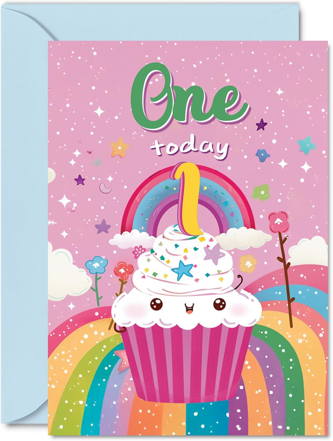 5Th Birthday Card Girl - Cupcake Rainbow - Happy Birthday Card for 5 Year Old Girl, Age 5 Girls Birthday Cards Fifth Birthday Card, 145Mm X 145Mm Bday Greeting Card
