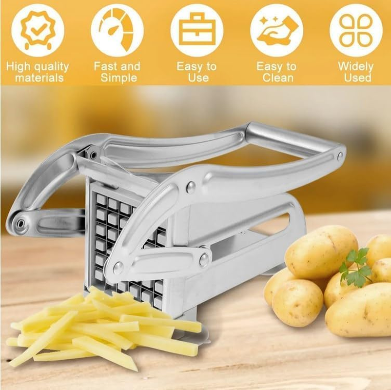 French Fry Cutter, Potato Chipper with 2 Blades Stainless Steel Potato Chip Cutter Machine Chip Tool with Non- Slip Base for Home Kitchen Vegetables and Fruits image number 2