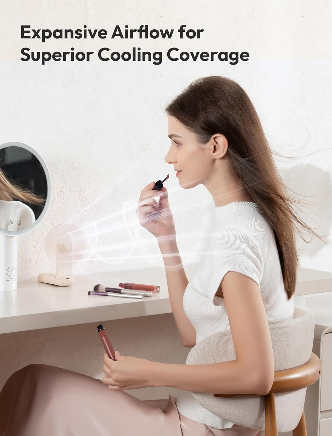 Aecooly Slim Portable Fan, Thin Handheld Fan, USB Rechargeable Mini Personal [17H Max Cooling Time], Battery Powered Small Foldable Pocket for Travel, Summer, Gifts for Women, Girls -Beige image number 5