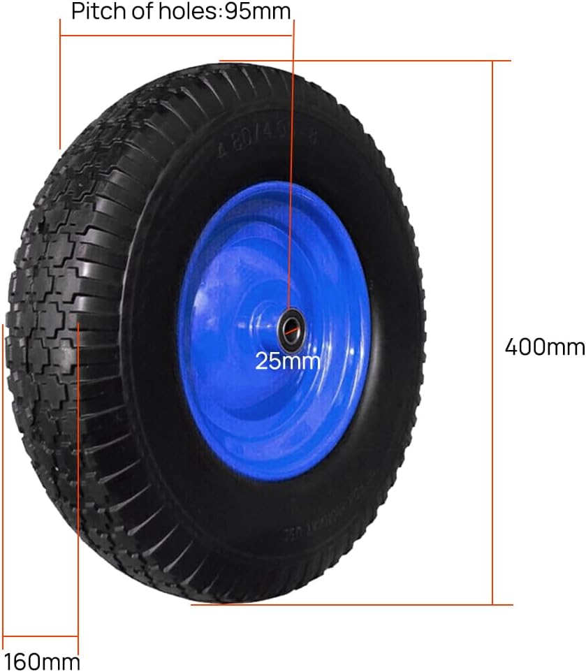 16" Solid Tyre, Puncture-Proof Solid Rubber Tyres, Wheelbarrow Wheels Flat Proof 25Mm Bore 6.5"-8", for Garden Wagon/Wheelbarrow/Hand Truck/Trolley Dolly/Lawn Mover Replacement image number 4