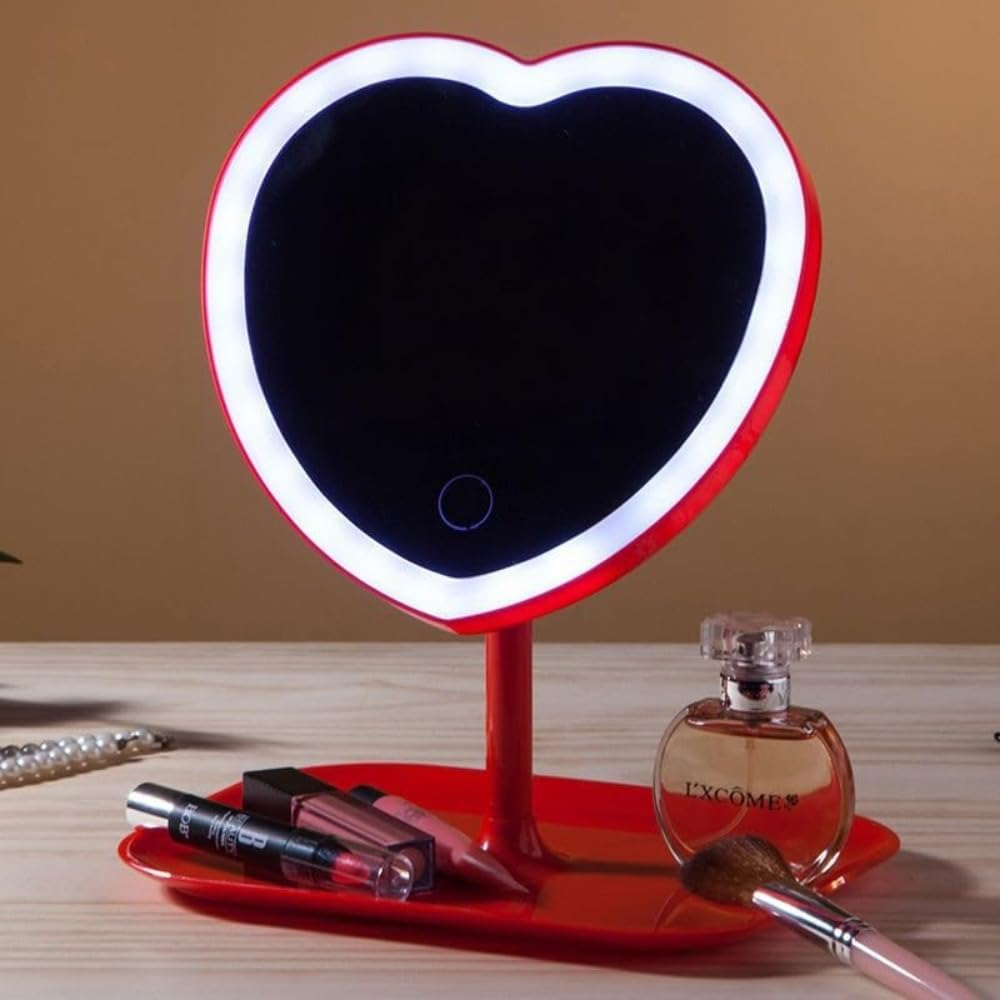 Taolivingmart Vanity Mirror, Heart-Shaped Makeup Mirror with Three-Level Dimming and LED Lights for Girls and Students (Pink) image number 6