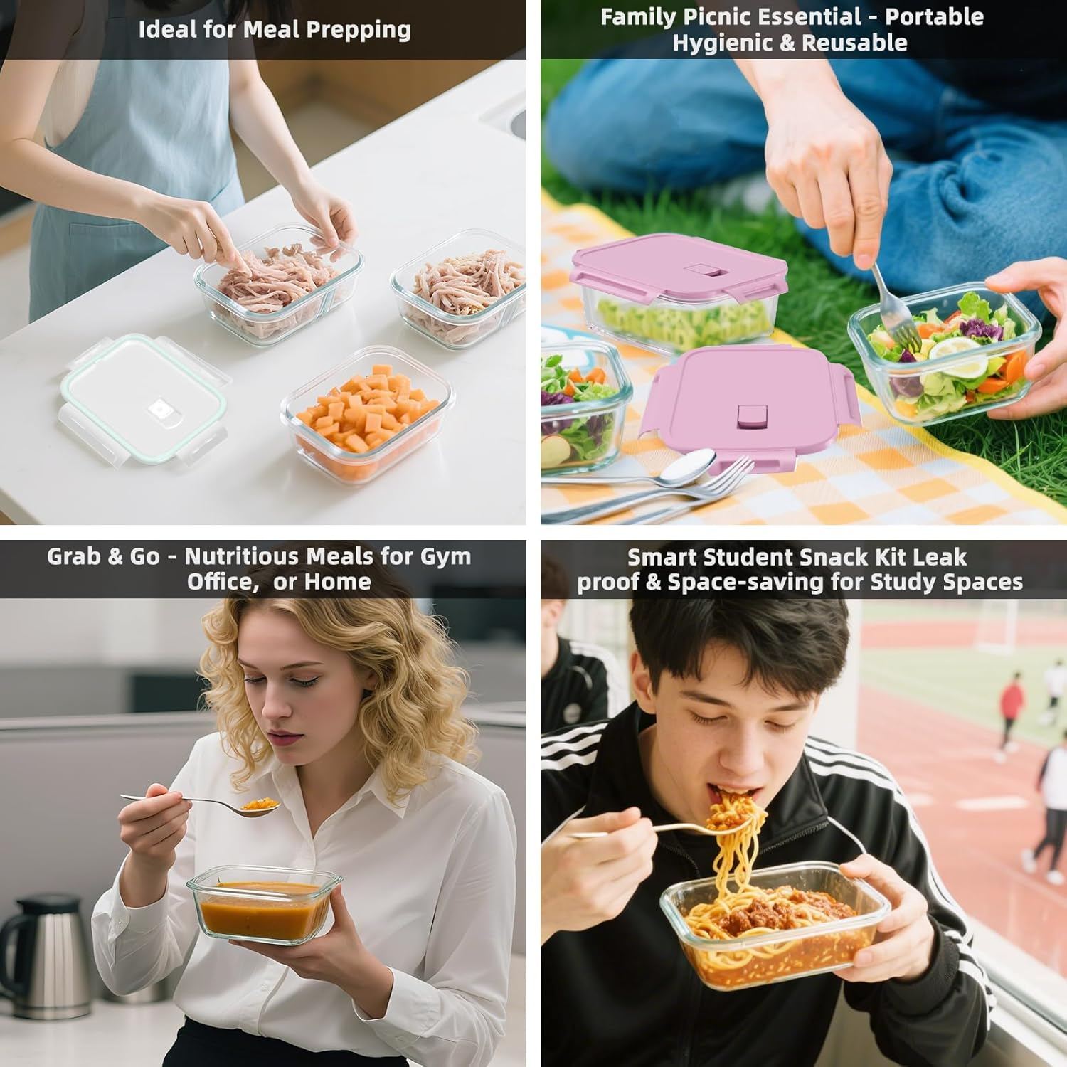 Merrynine Glass Food Storage Containers - 10 Pack, 1040Ml & 370Ml Meal Prep Container with Airtight Leakproof Lids, Reusable Safe for Microwave, Freezer, Dishwasher Kitchen Storage & Organisation image number 6