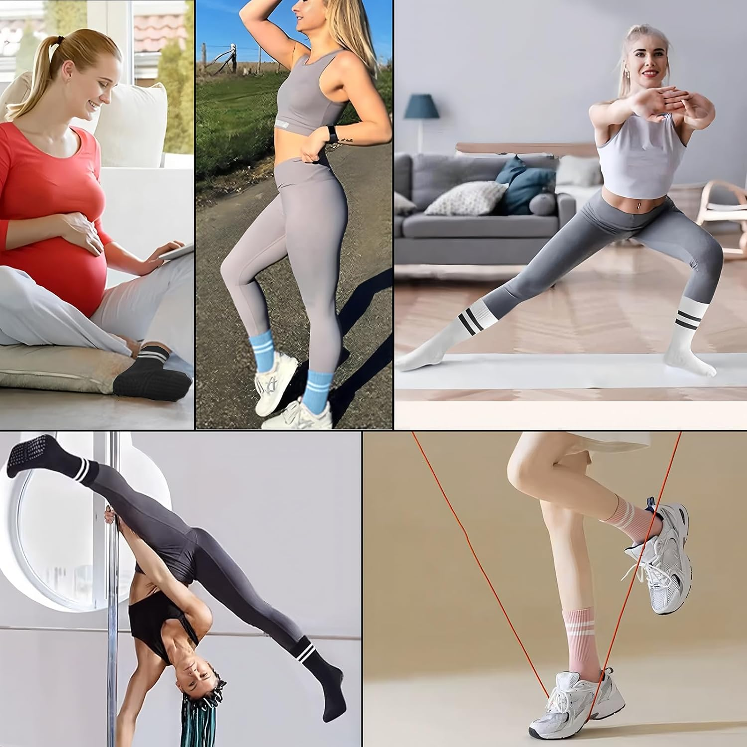 Pilates Socks, 4 Pairs Pilates Yoga Socks with Grips for Women, Anti-Slip Yoga Pilates Sock for Hospital, Dance, Barre, Barefoot image number 5