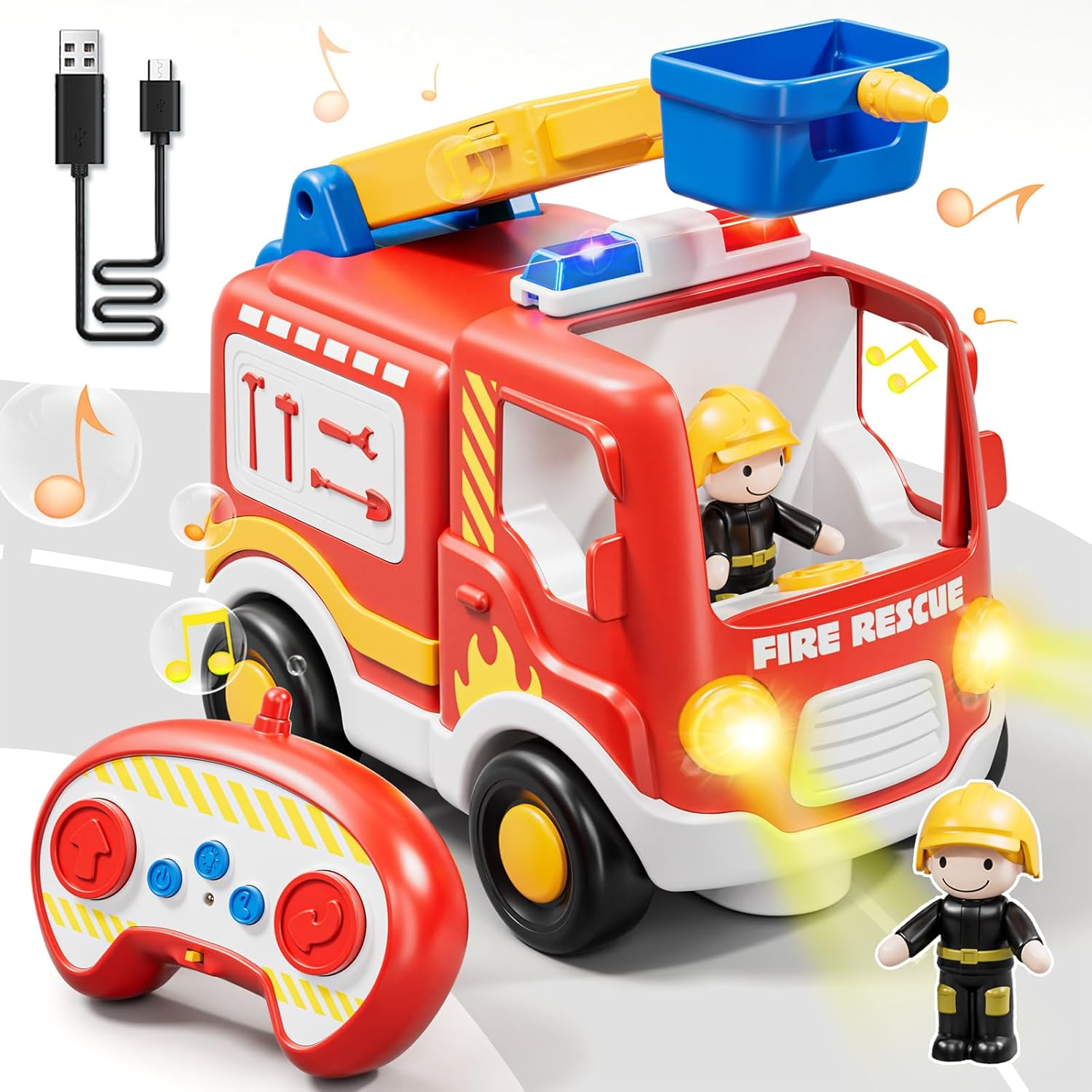 Lehoo Castle Remote Control Car, Fire Truck RC Cars, Cartoon RC Race Car, Toy Car with Music & Sound Toy for Toddler Kids, Baby Toys for 1 2 3 Year Old image number 4