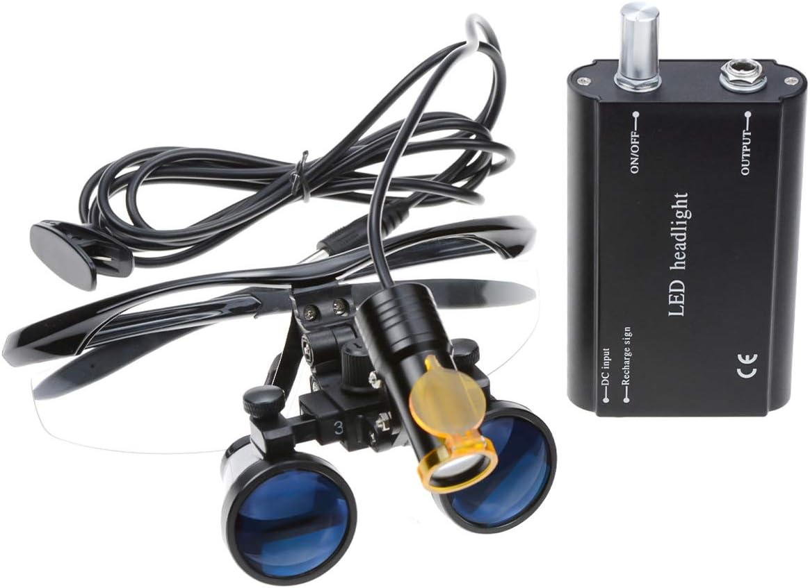 Tankredrug 5W LED Headlight Lamp Filter Belt Clip on 3.5X 420Mm Working Distance Wide View Optical Glass Binocular Loupe with Aluminum Case (Black) image number 3