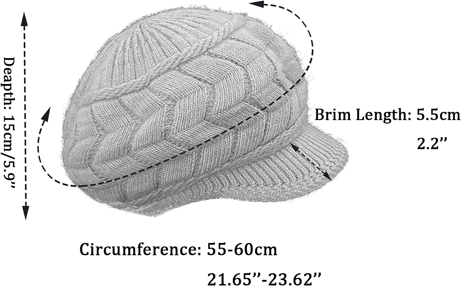 Womens Winter Hat with Brim, Beanie with Warm Fleece Lined & Visor for Women Wool Knit Newsboy Cap S-Y-H4 image number 3