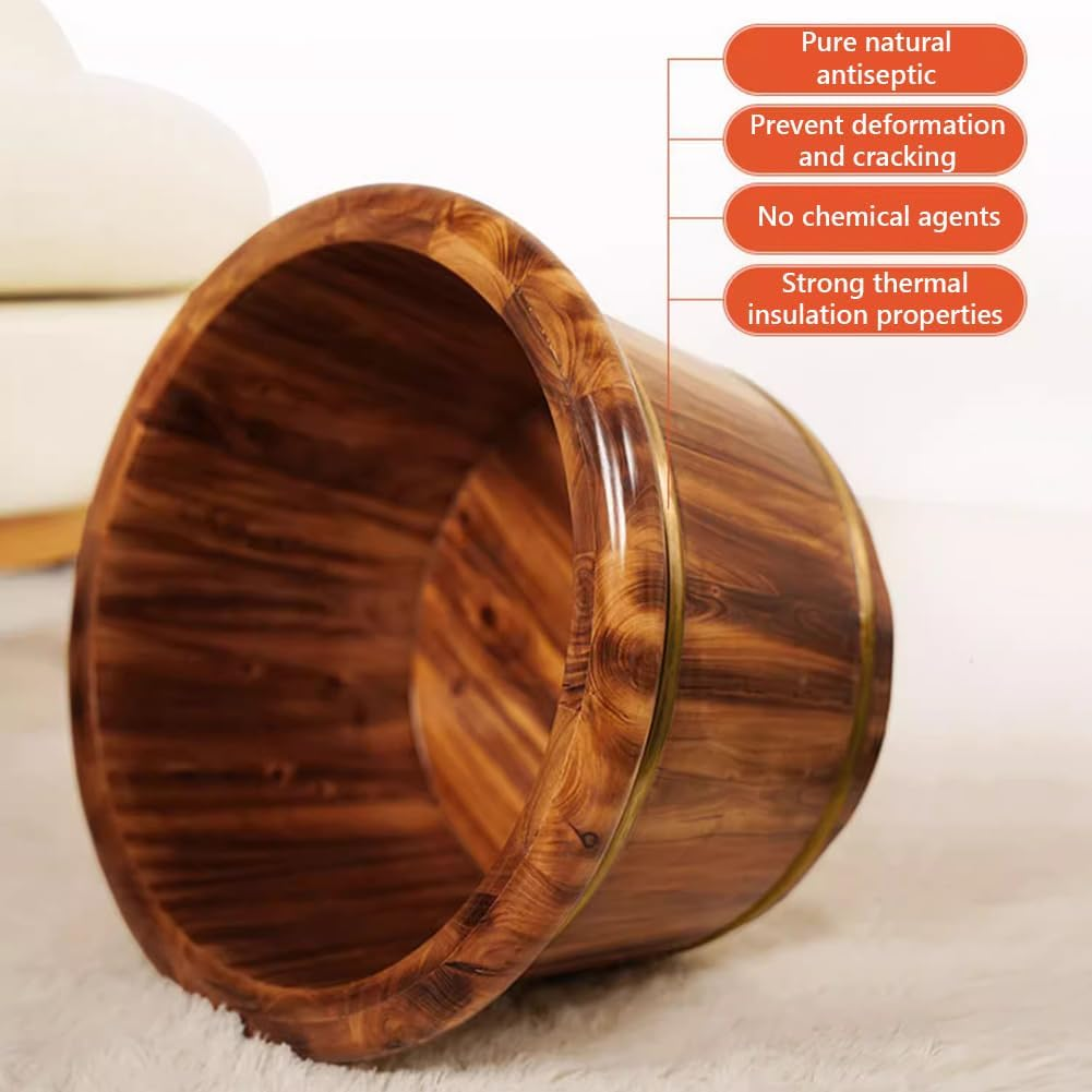 Wooden Foot Soak Bath Tub Lit, Cypress Foot SPA with Foot Massager Roller & Insulation Lid, Solid Wood Foot Tub Bucket Pedicure Barrel Foot Massager, Pedicure Foot Spa Bucket,L