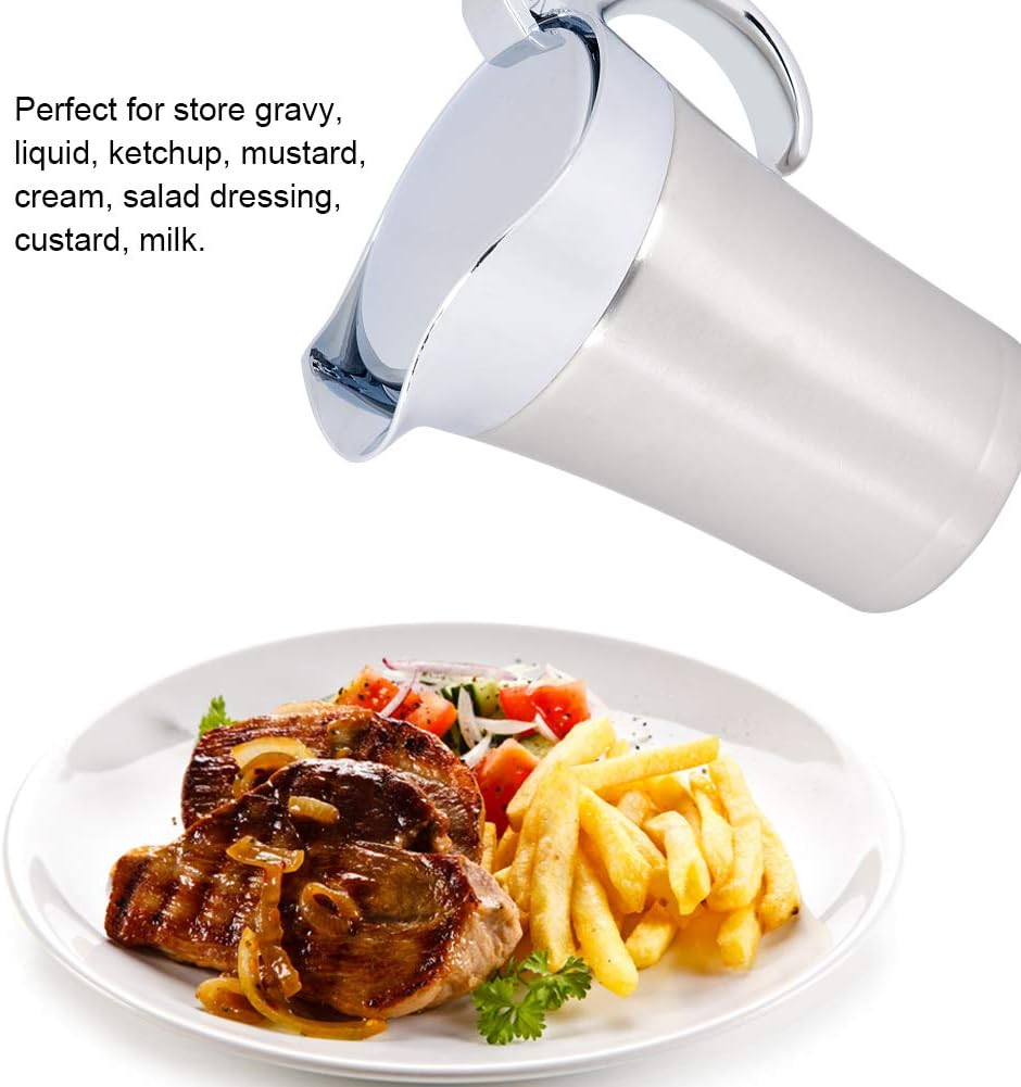 304 Stainless Steel Gravy Boat, Gravy Pourer with Hinged Lid, Thermal Insulated Double Wall Sauce Boat, Gravy Boat and Saucer, Kitchen Supplies(Large 750Ml)