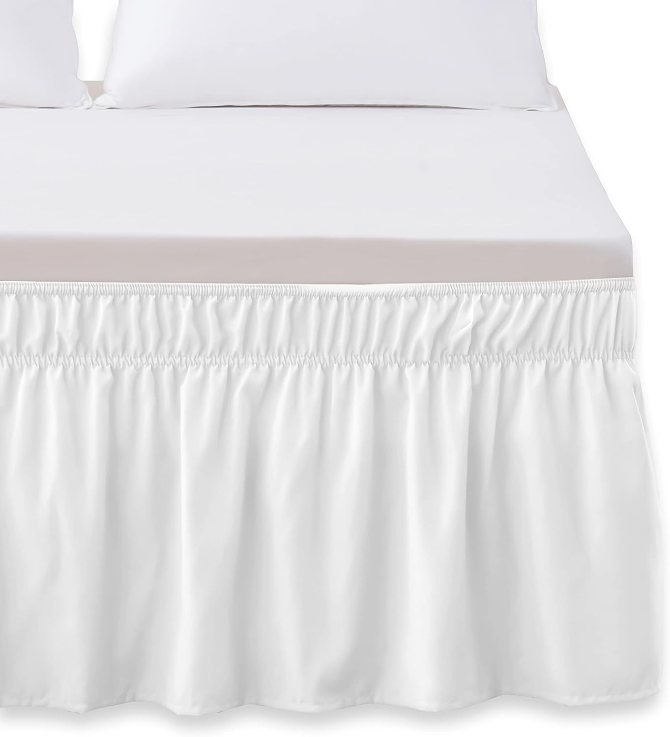 Elegant Comfort Luxurious Wrap around Elastic Solid Ruffled Bed Skirt, with 16 Inch Tailored Drop - Easy Fit, Premium Quality Wrinkle and Fade Resistant - King/Queen, White image number 6