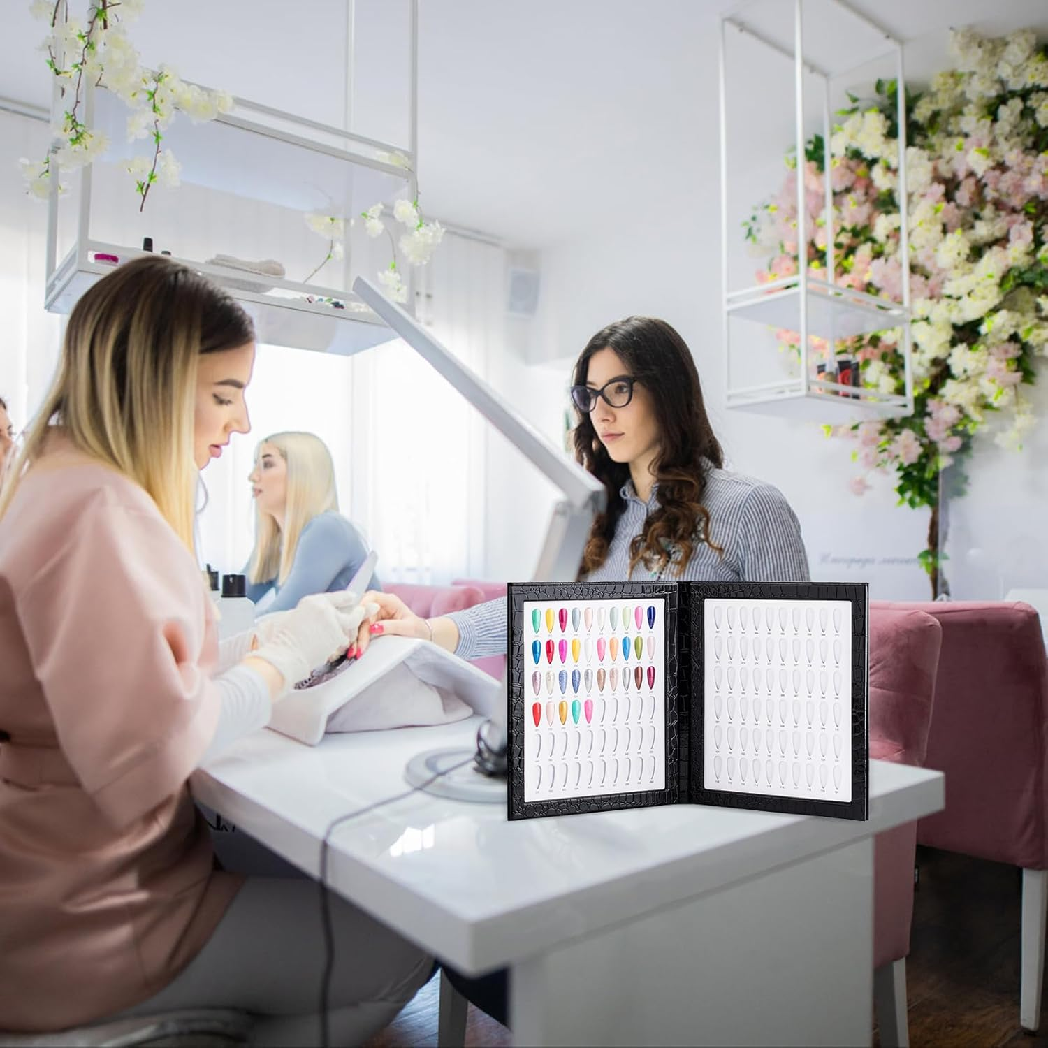 BNG Nail Display Book 120 Colour Professional Nail Gel Polish Display Card, Black Leather Book Nail Color Chart, Nail Art Salon Design Display Booklet 240 Pcs False Nails Tips image number 7