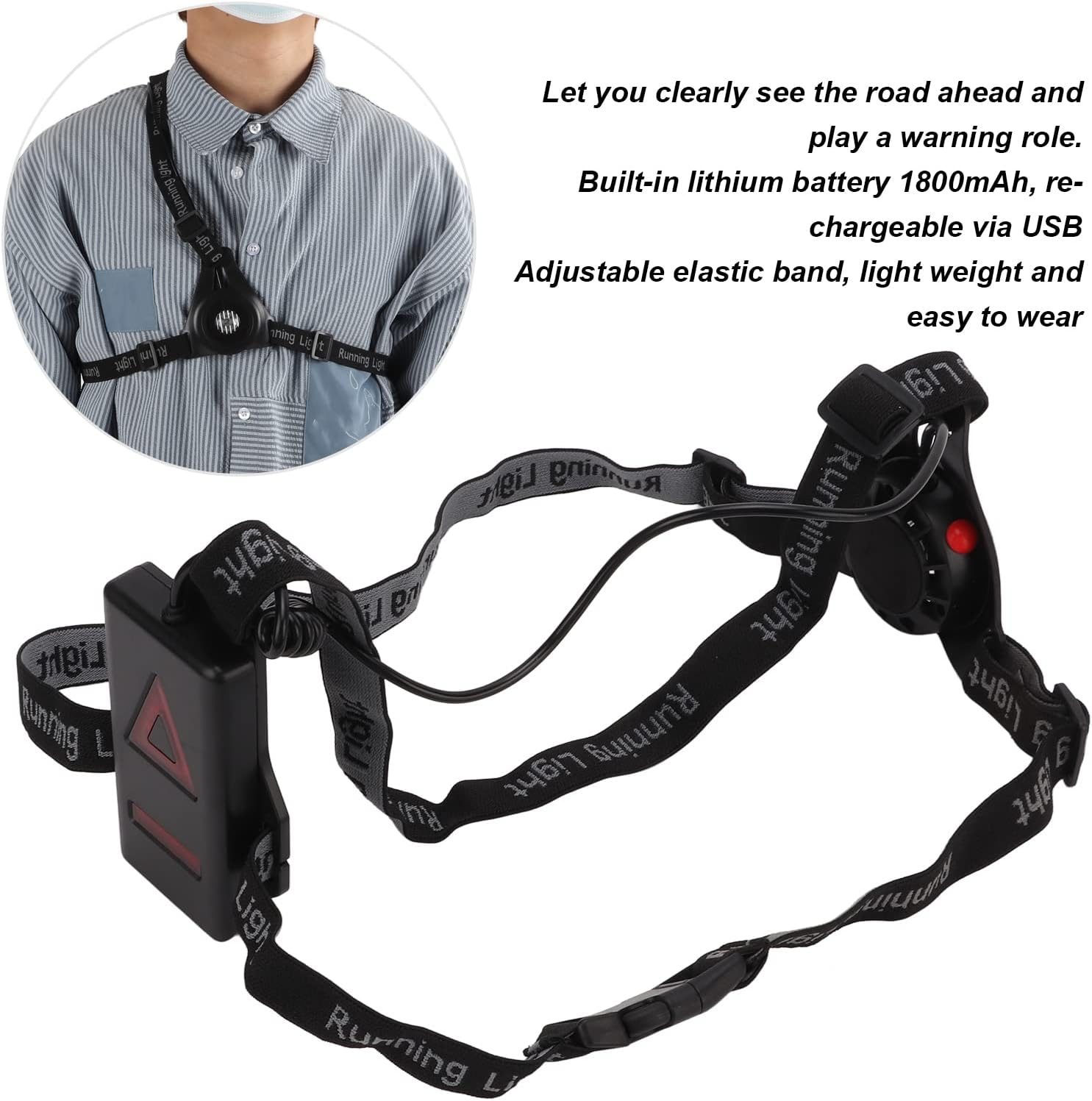 Night Running Light, 3 Modes USB Rechargeable IP65 Waterproof Walking Torch LED Chest Light for Outdoor Sports image number 1