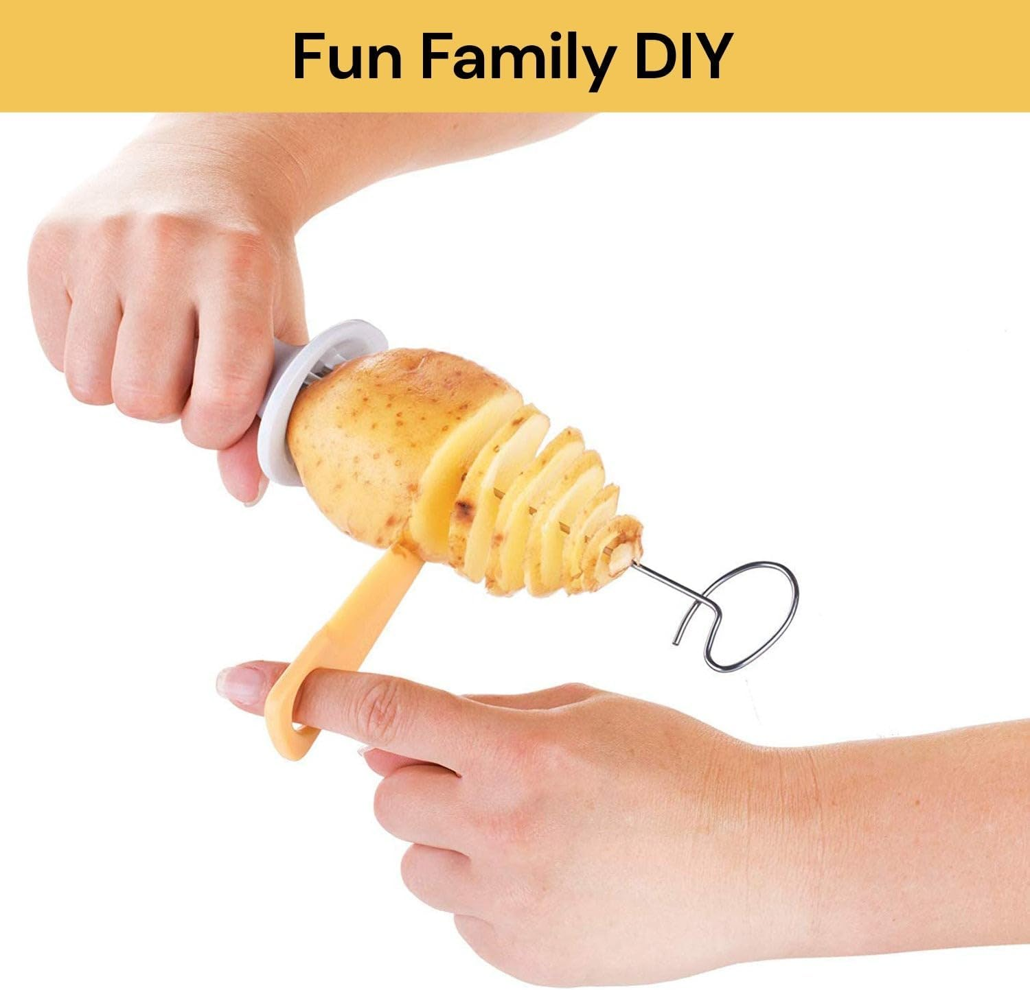 EZONEDEAL Spiral Potato Slicer Stainless Steel Manual Rotary Chips Wave Cutter Chopper Spiral Tornado Twister Roller for Potato Tower, Carrot Cucumber Barbecue, Fried, Gather, Party, Camping image number 5